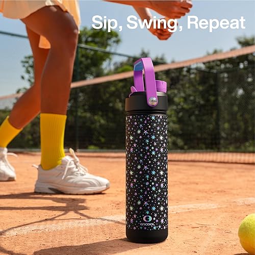 Miniatura 572 de ENCOOL Botella de agua aislada con popote, de acero inoxidable, a prueba de fugas, sin BPA, al vacío de doble pared que se mantiene fría durante 24