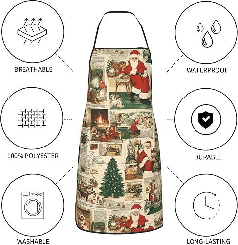 Miniatura 4 de Delantal de Navidad para mujeres y hombres, delantales de cocina de Año Nuevo, delantal de chef ajustable con bolsillo para cocinar, hornear y coser
