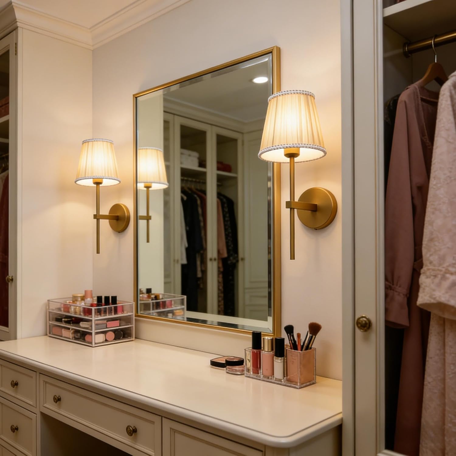 Pathson Khaki Gauze Cloth Wall Sconce, Hardwired Boho Wall Light with Linen Lace, Modern Wall Lighting Fixture for Bedroom Living Room Hallway Bathroom Vanity Entryway Home Decor