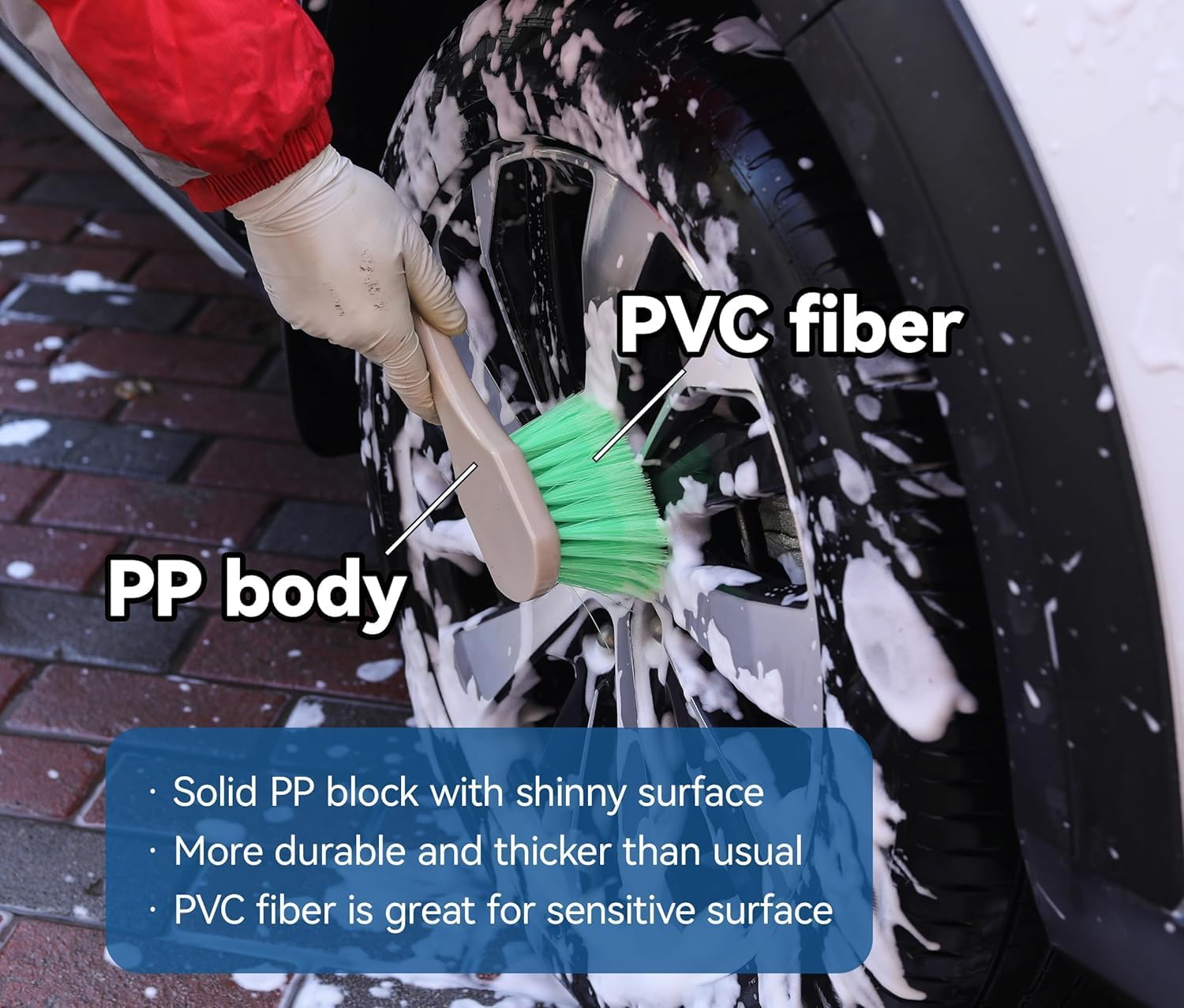 Premium Chemical-Resistant Brush for Fender and Wheel Cleaning - 2-1/2" Sturdy Bristle and 20" Ergonomic Long Handle - Cleaning Tool for Automotive Maintenance - Pack of 4