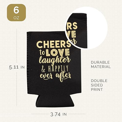 Vista 55 de Juego de 12 decoraciones para latas de boda, Cheers to Love Laughter and Happily Ever After, decoración de cena de ensayo de boda, despedidas