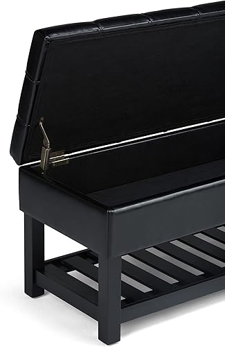 Miniatura 38 de SIMPLIHOME Saxon - Banco otomano rectangular de transición de 43 pulgadas de ancho en tela de aspecto de lino gris paloma, montado para la sala de