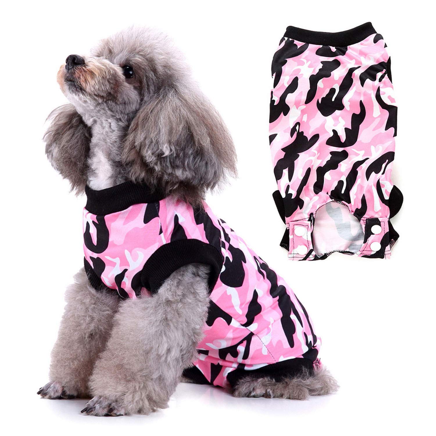Zunea Pet Dog Cat Recovery Suit for After Surgery Cone Alternative Camo Soft Cotton Injured Care Protection Puppy Clothes Skin Diseases Prevent Lick Weaning Suit for Female Male Small Dogs Pink S