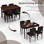 Tangkula Dining Table Set for 4, Farmhouse Solid Wood Dinette Set w/Rubber Wood Legs, Upholstered Seat & Padded Backrest, Mid-Century Modern Dining Table and Chairs Set (Reddish Brown)