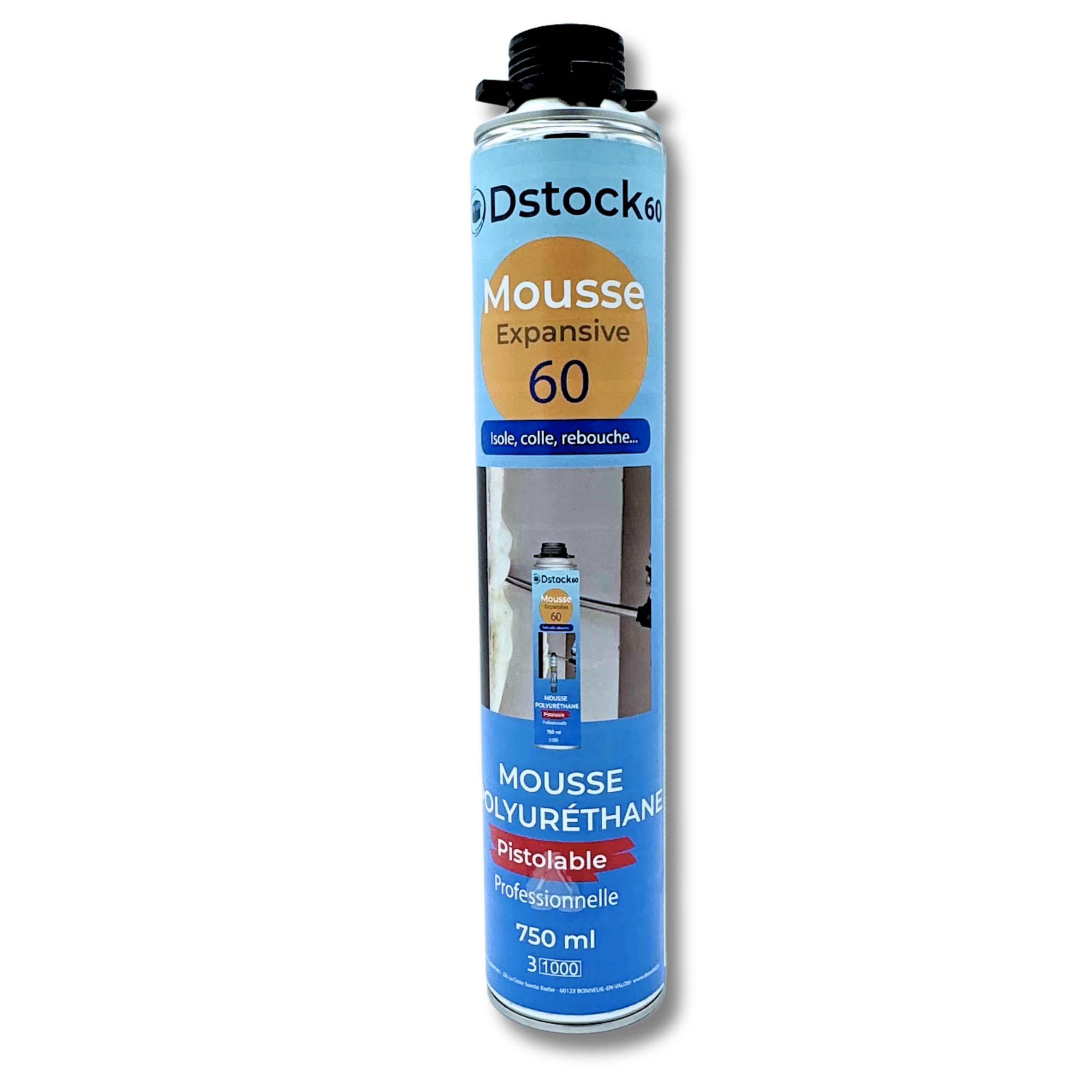 DSTOCK60 - Lot de 12 Mousses Pistolables + 1 Pistolet + 2 Nettoyants, Mousse Expansive 750 Ml, Mousse Polyuréthane Professionnelle, Isole, Colle et Rebouche, Extérieur Et Intérieur