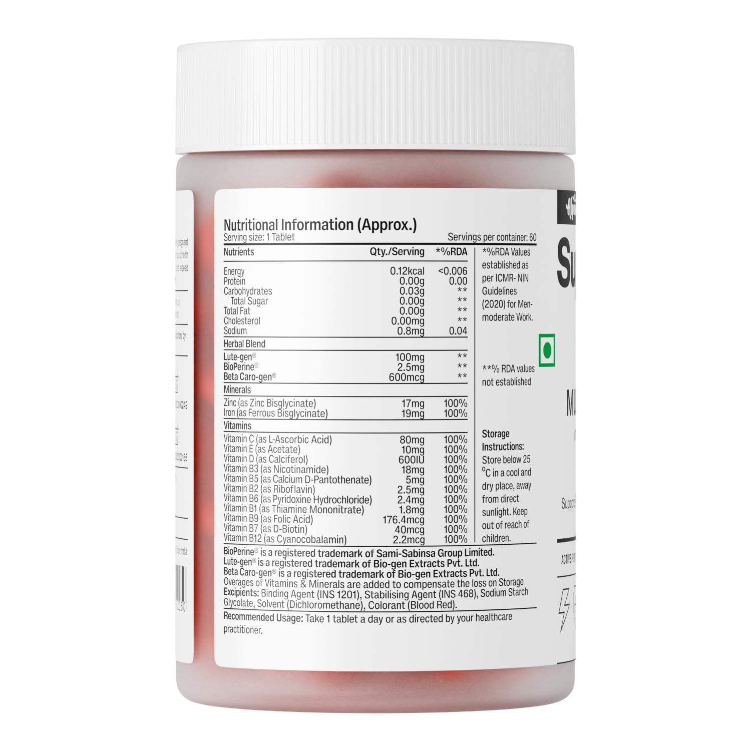 Alpino SuperONE Daily Multivitamin Tablets | Vitamins & Minerals with Zinc, Iron, Vitamin C, D & B-Complex | Energy, Immunity & Bone Support | 60 Tablets