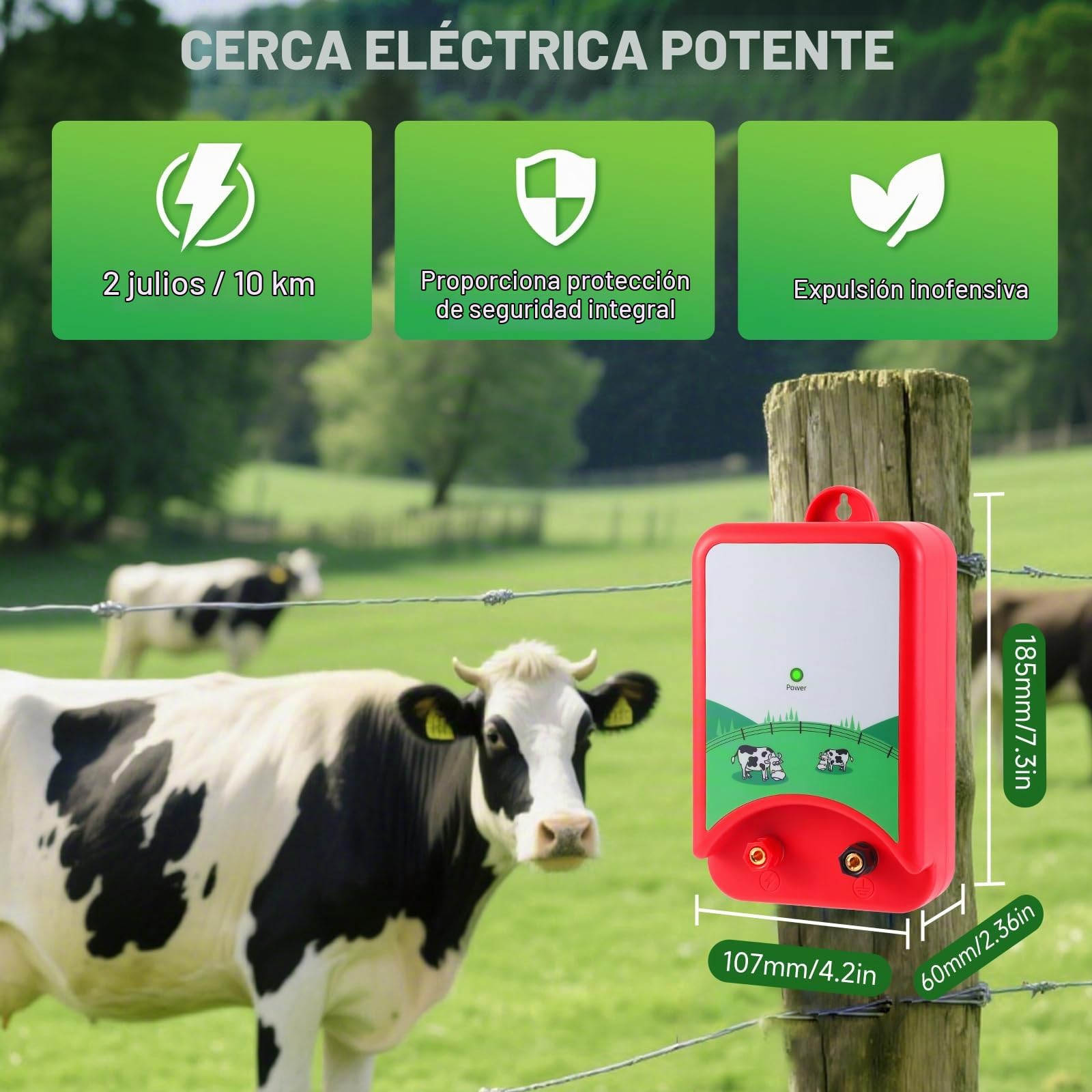 10KM Pastor Electrico, 1.5J Cerca Eléctrica Controlador Impermeable Electrificador Kit de Valla Pulso de Alto Voltaje Seguro Cercado Dispositivo Prevención Fauna Salvaje Herramienta Caballo Vacas