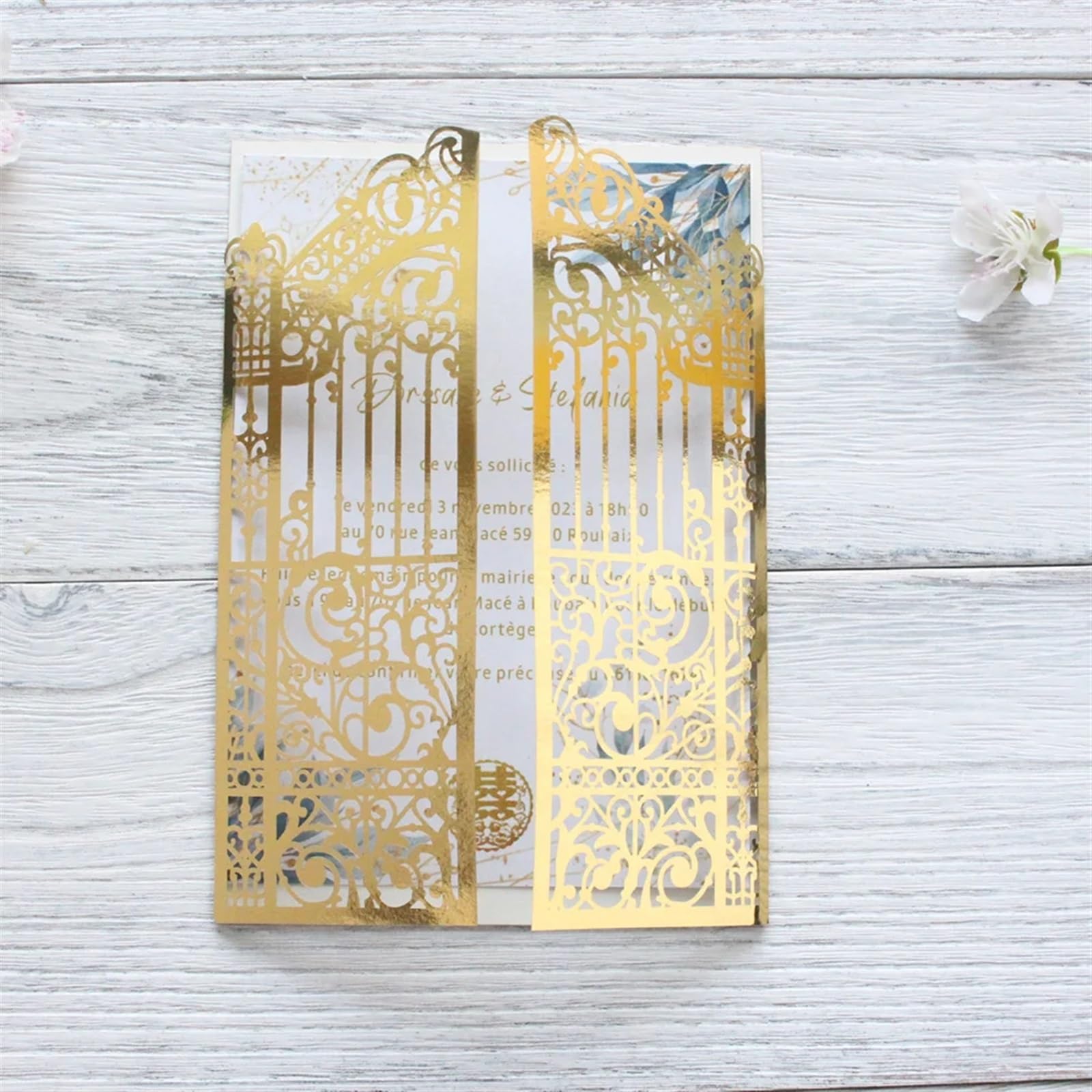 Hochzeitseinladung Metallic Gold Gate Laset Cut Hochzeitseinladungskarten, 50 Sets, personalisierter Druck, Hochzeits-Promi-Partyeinladungen Universal(Bronzed,Custom printing set)