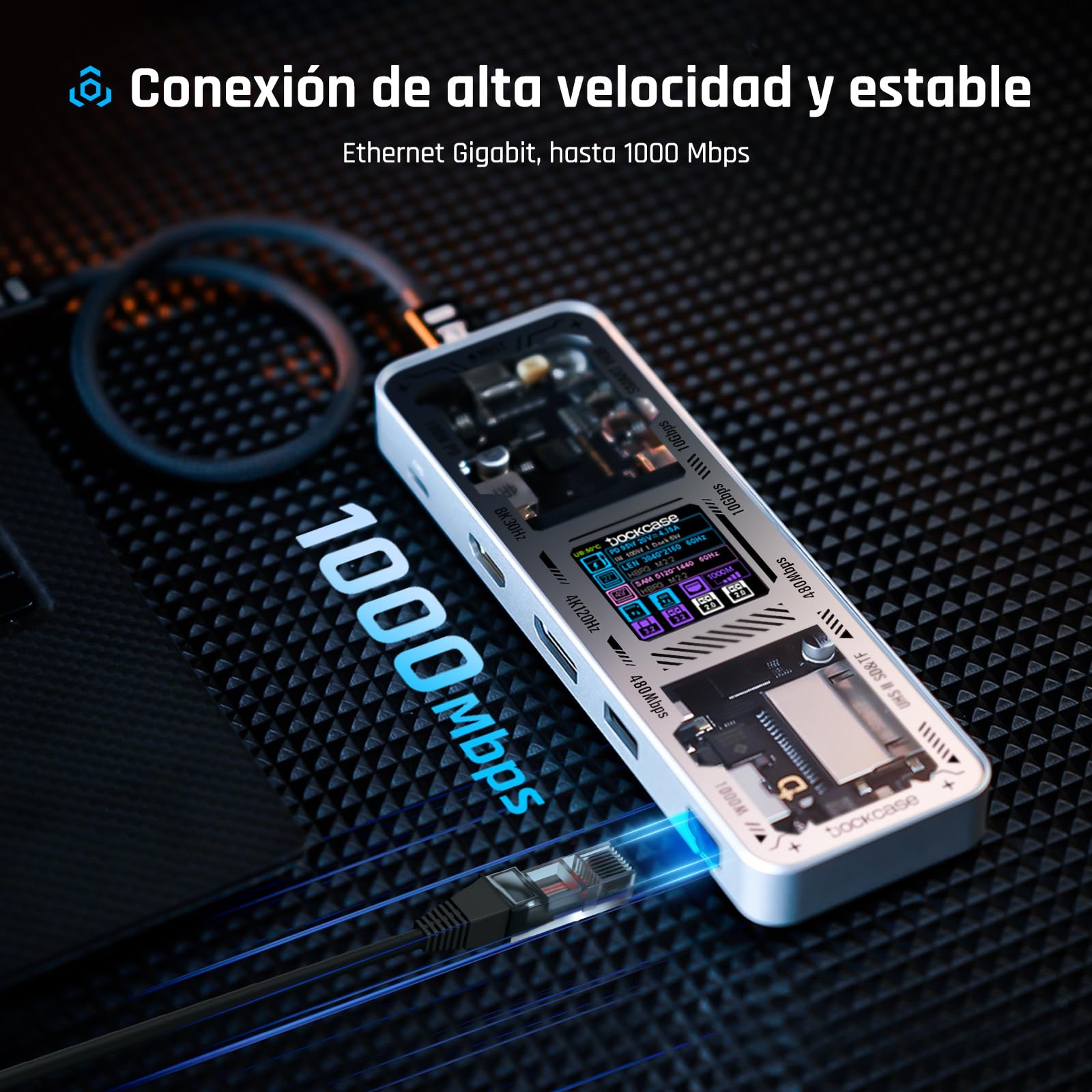 DOCKASE Smart USB-C Hub 10 en 1 Explorer Edition, Doble Pantalla 4K@60Hz, PD 100w, RJ45 Ethernet, 2 USB 3.2, 2 USB 2.0, Lector de Tarjetas UHS-II SD/TF, Dock USB C (Plata Brillante)