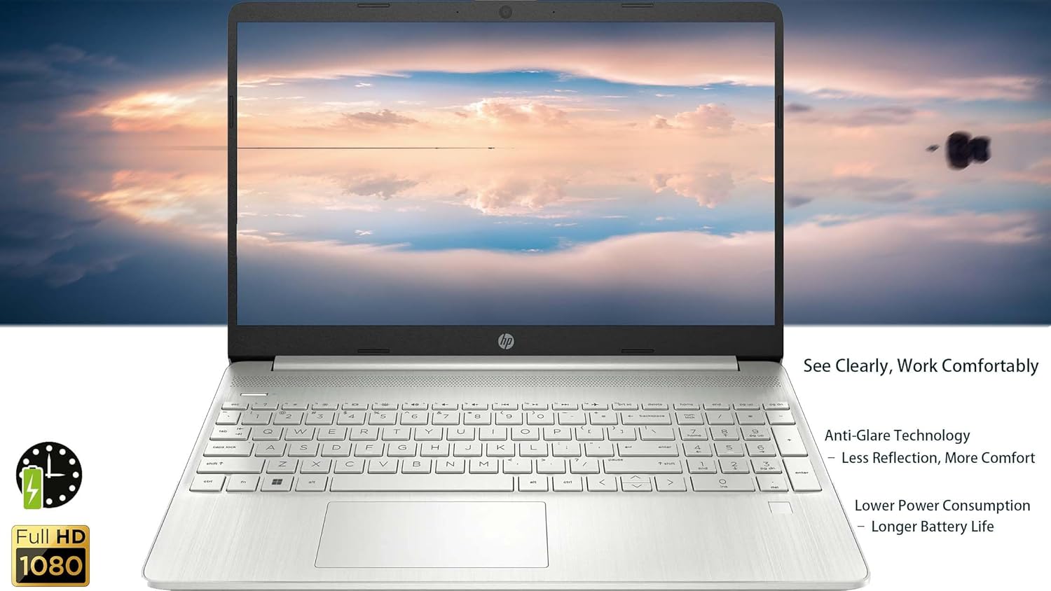 HP 250 G9 Laptop open, showing the screen and keyboard.