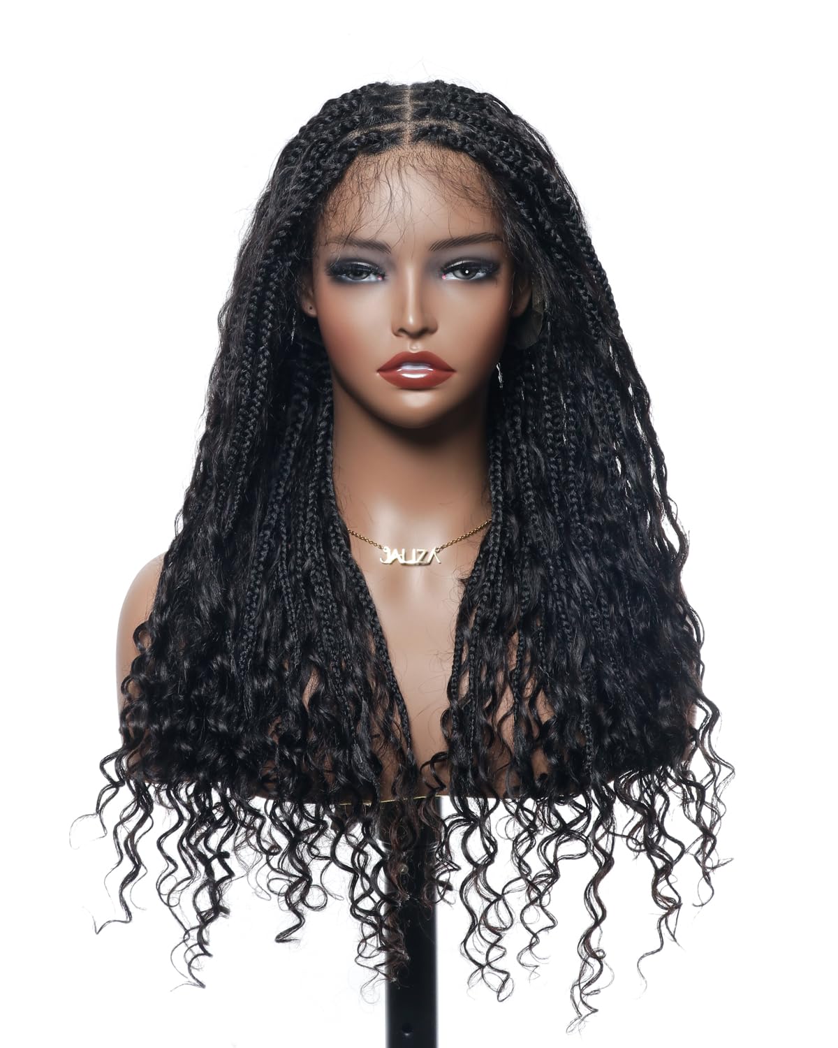 Braided Wigs for Black Women 24" HD Full Lace Lightweight Tangleless Human Hair Boho Box braids Wig Full Hand Tied - 79 strands - Black