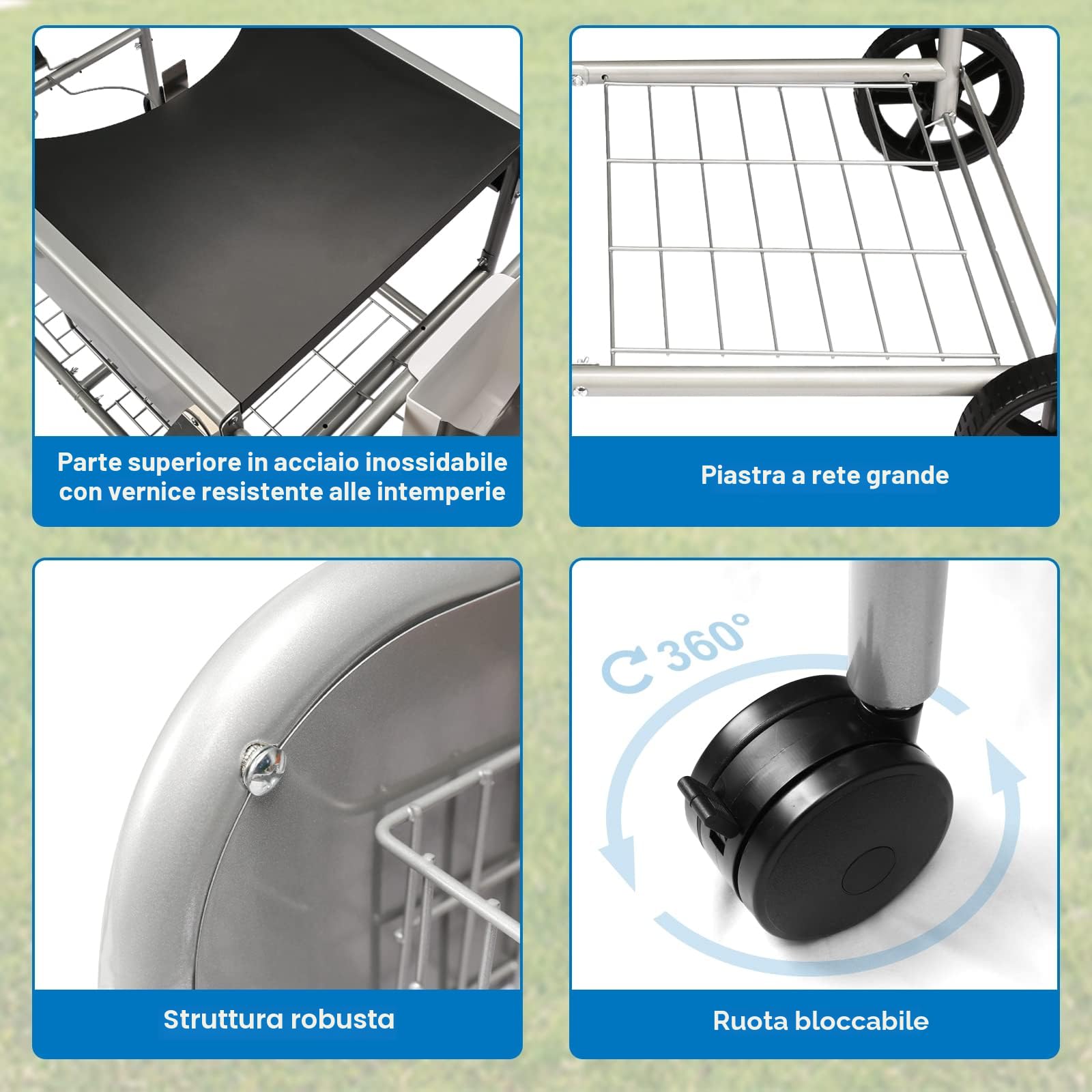 GFTIME Tavolo da Grill in Acciaio Inox Carrello da Grill per Weber 47 cm & 57 cm Original Kettle, Premium, Master Touch, Jumbo Joe Barbecue a Carbonella, Performer Barbecue a Carbonella con Supporto