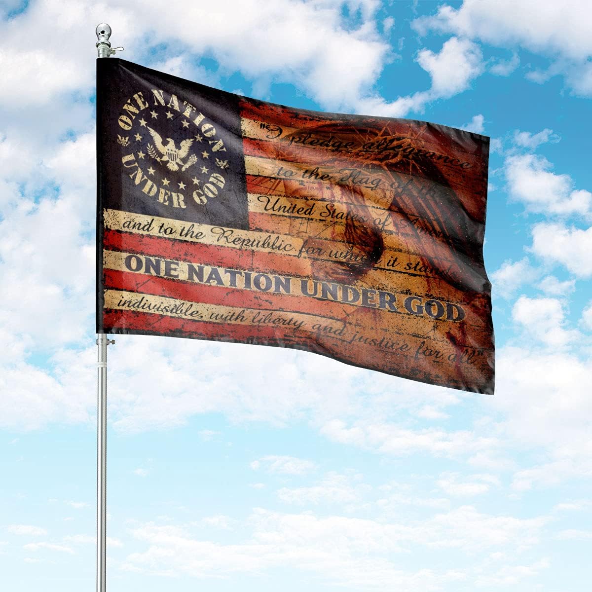 One Nation Under God Home Flag Betsy Ross Flag Religious Graphic Freedom Christian Cross American Flag Outdoor Decoration Double Sided House Flag 30" x 40" (2.5x3.3 ft)