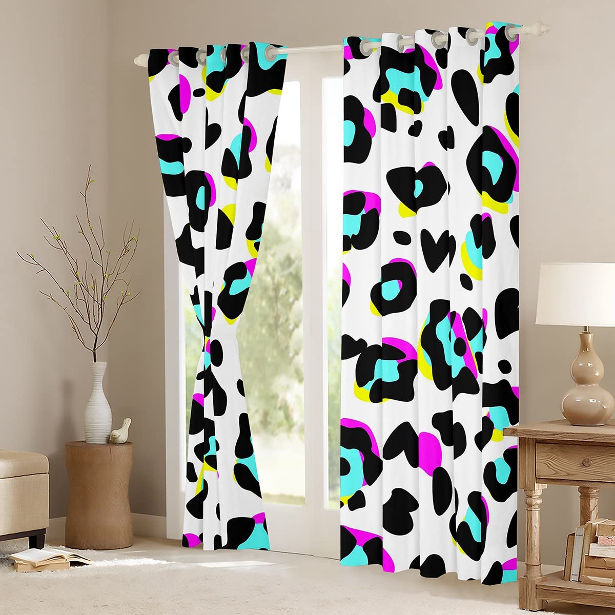 Leopard Blackout Curtain Colorful Animal Skin Print Window Treatments,Cheetah Print Window Drapes for Kids Boys Girls Room Decor Grommet Top 2 Panel Set Bedroom Curtains,46Wx54L inch - Image 3