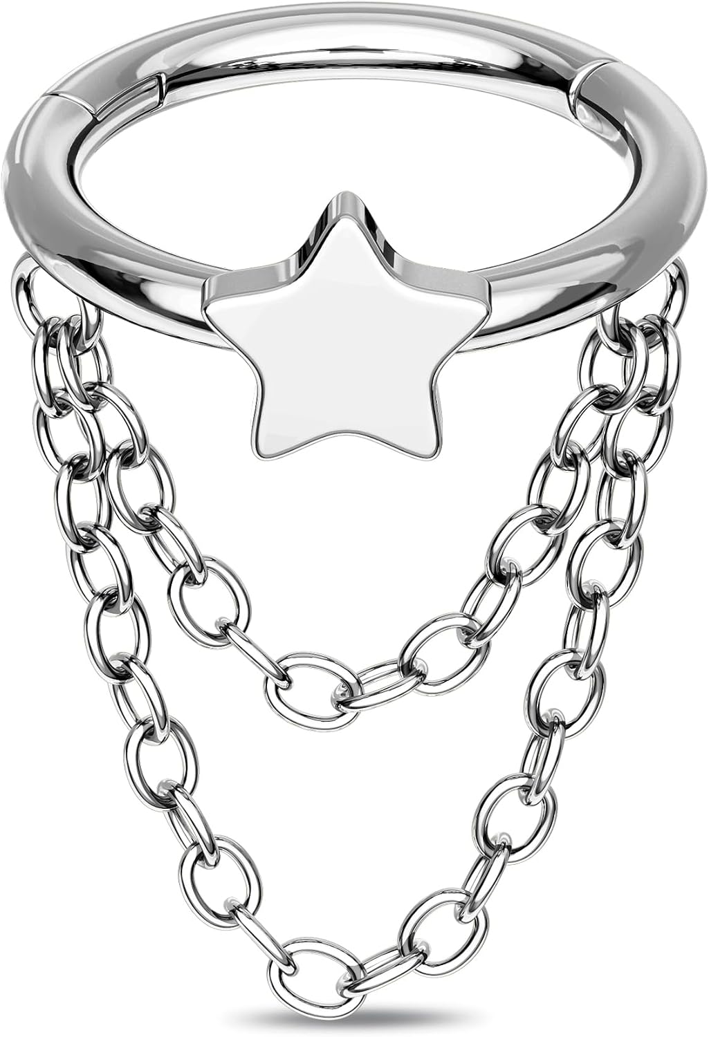 OUFER Titanium Star Helix Piercing Jewelry-16G Chain Star Helix Hoop Earrings, Hinged Segment Cartilage Tragus Conch Piercing Jewelry