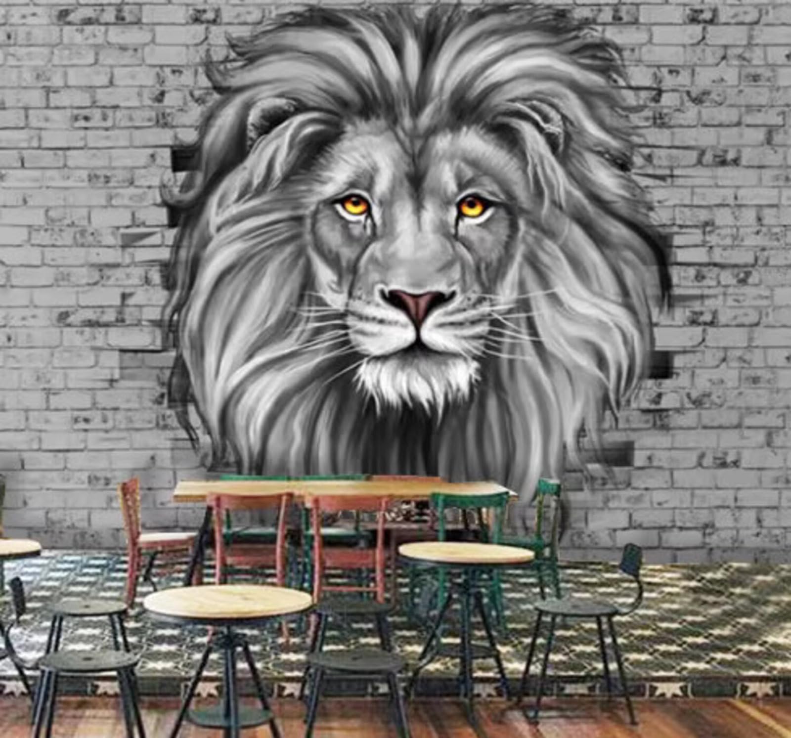 Three Dimensional Retro Relief Lion Brick Wall 3D Wallpaper Easy Install Feature Office Living Room Sofa Bedroom TV Background Wall Decoration-250cm×170cm