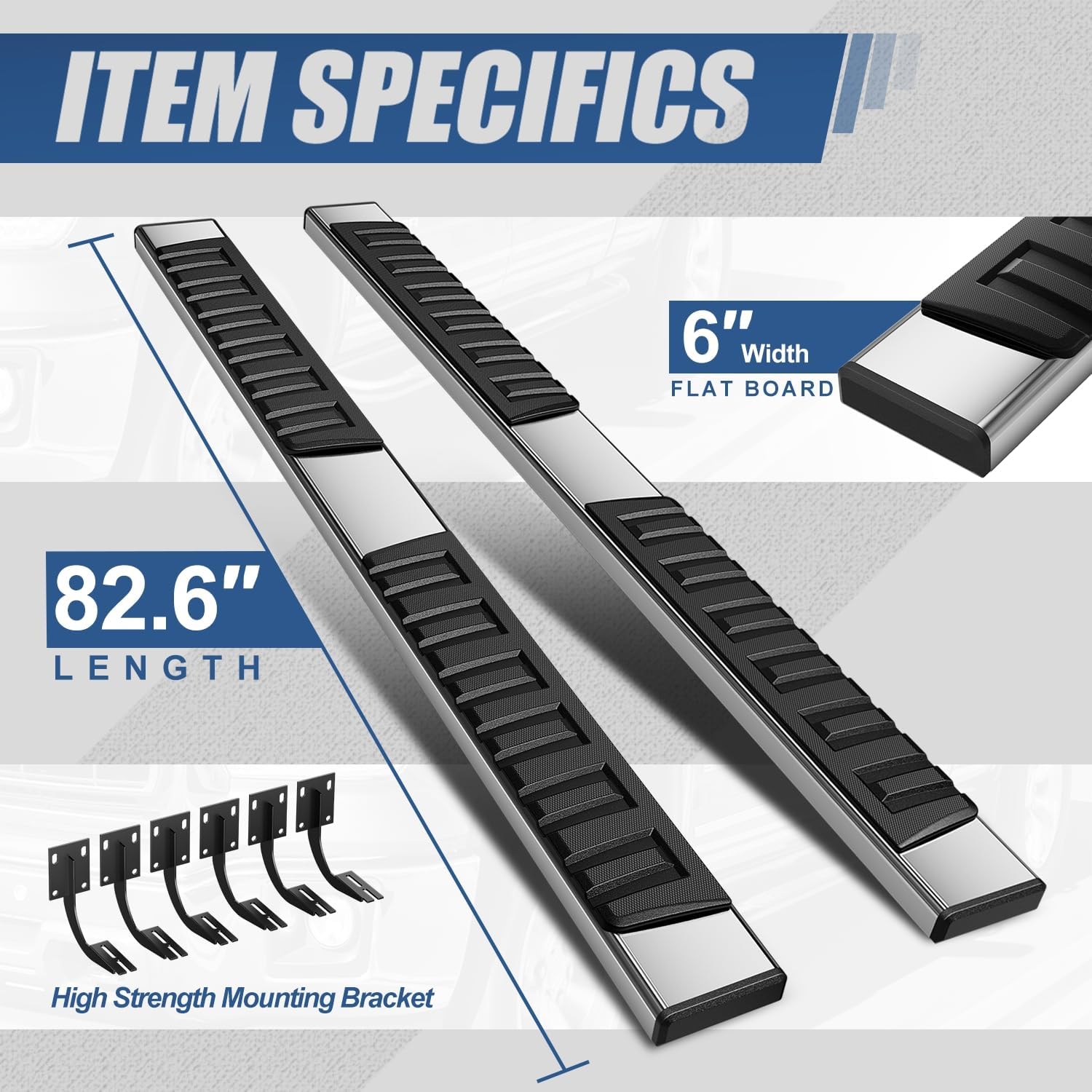 Auto Dynasty Running Boards for 1999-2016 Ford F250 F350 F450 Super Duty Super Crew Cab, Stainless Steel Side Step Rail Nerf Bars, 6" Step Bars, Chrome