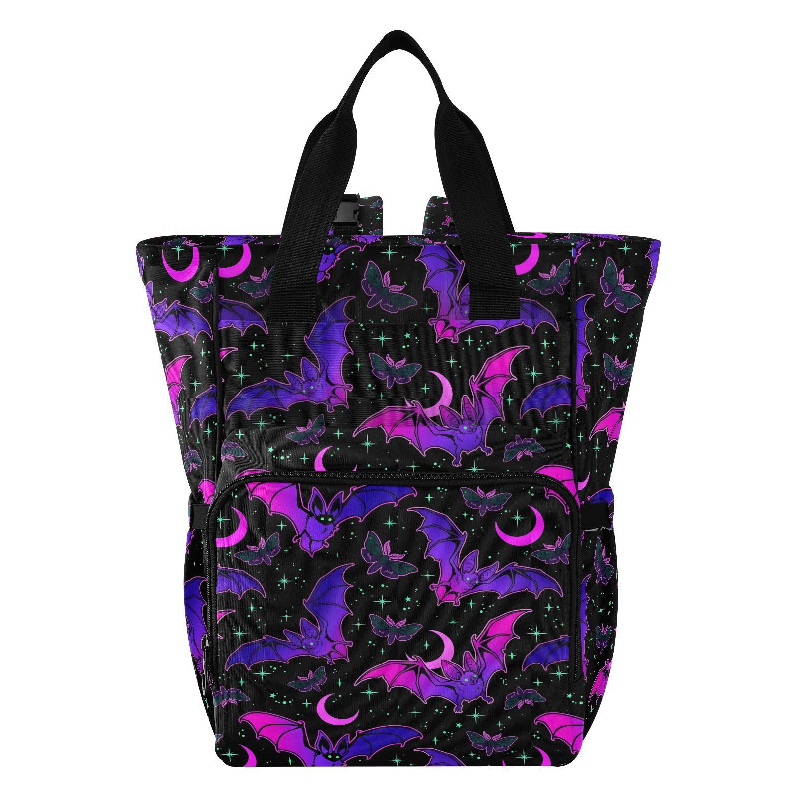 MNSRUU Diaper Bag Purple Bat Gothic Diaper Bag Backpack Multifunction Travel Diaper Bag Tote Large Capacity Diaper Changing Backpacks for Moms Dads