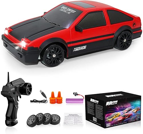 Miniatura 1 de Coche de control remoto RC Drift Car 2.4GHz escala 124 4WD de alta velocidad RC Vehículo con luces LED, baterías y neumáticos a la deriva, autos de