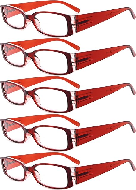 Eyekepper Ladies Spring Hinge Plastic Reading Glasses 5-Pack Readers Women Red +2.75