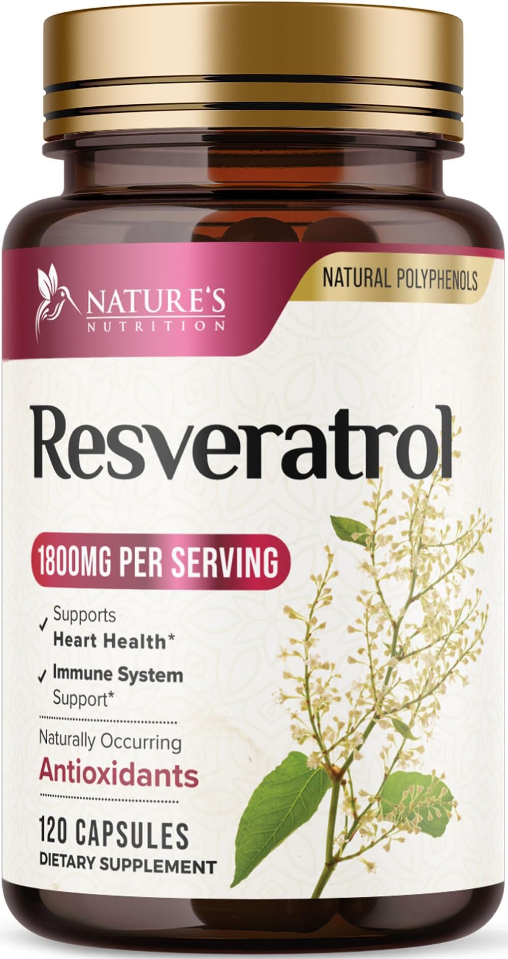 Resveratrol 1800mg - Potent Antioxidants & Extra Strength Trans-Resveratrol - Supports Healthy Aging & Natural Heart Health - Bottled in USA for Women & Men - Nature's Supplements - 120 Capsules