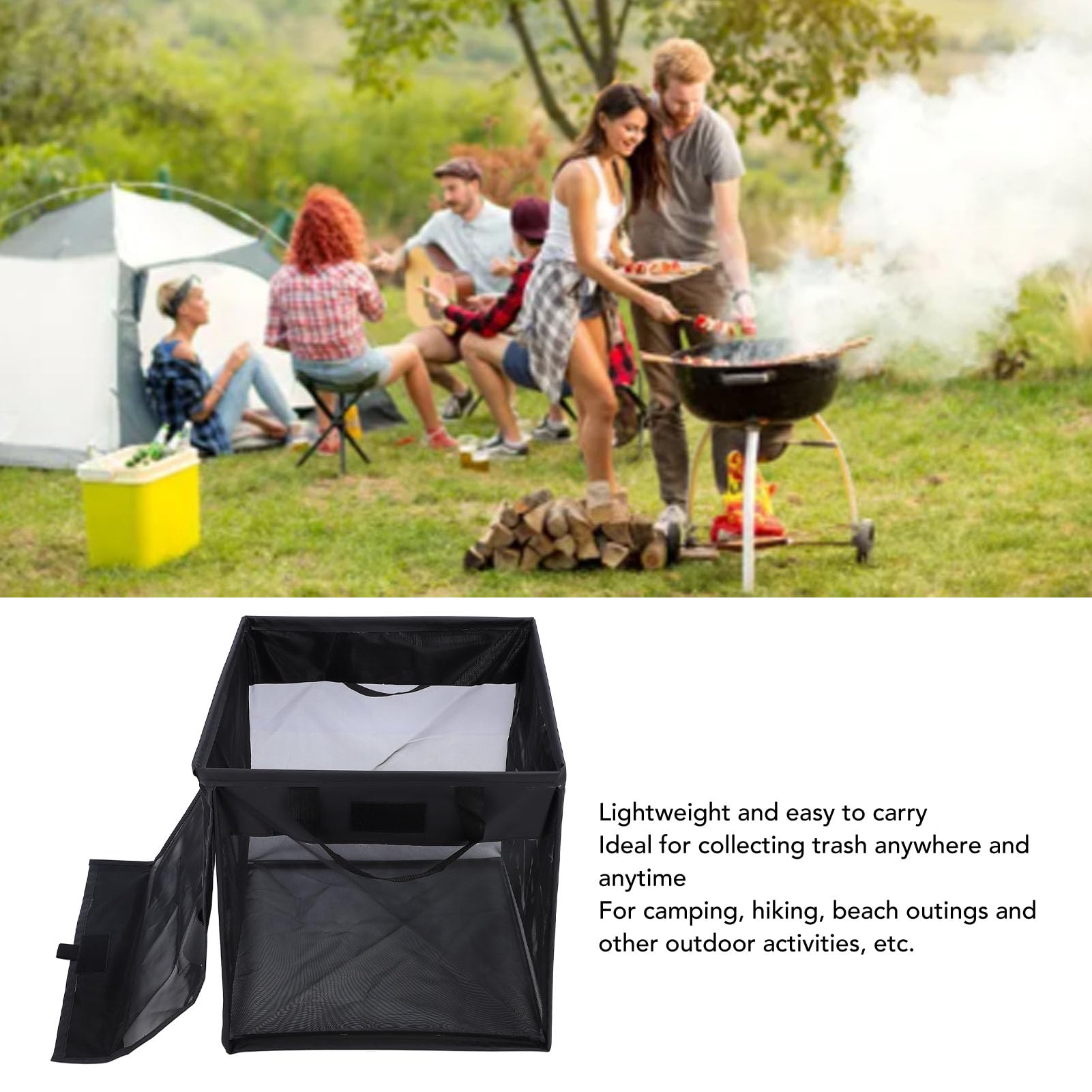 Sac à déchets d'extérieur en maille, sac poubelle pliable, stockage des déchets polyvalent, poubelles portables polyvalentes pour le camping, la randonnée, la plage