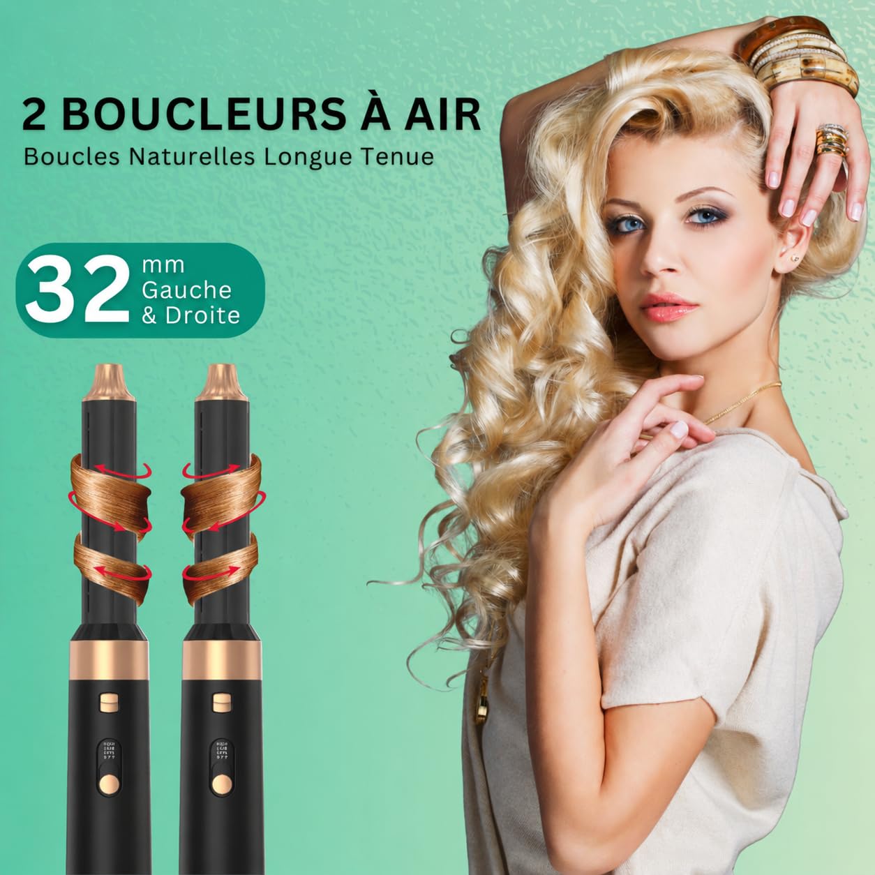 Brosse soufflante 6 en 1, Hair Styler 1000W Sèche Cheveux Multifonction, Brosse coiffante et lissante, volumisante, Air Boucleur, Gant inclus, Technologie Ionique, Cadeau Femme
