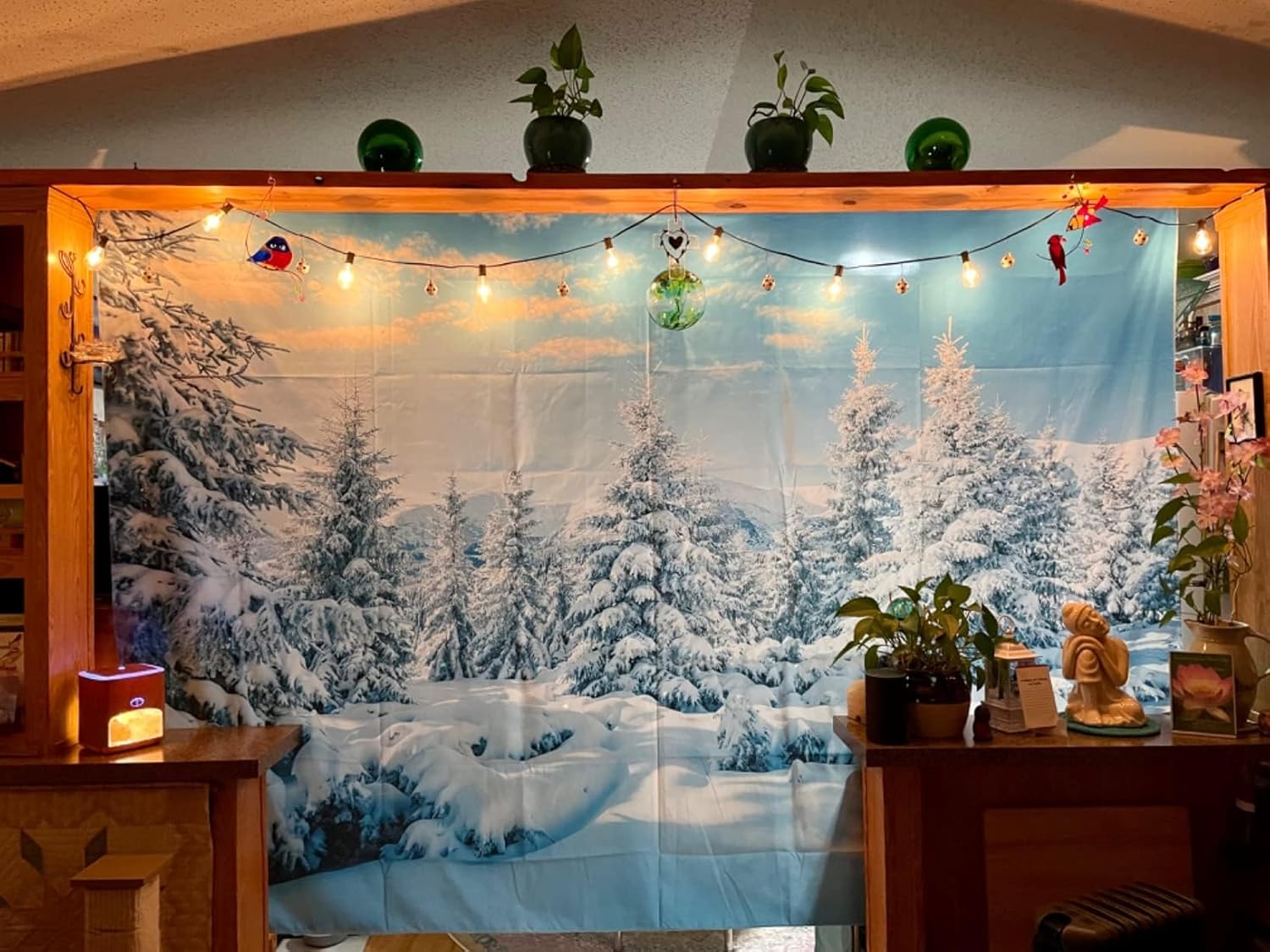 Loccor Winter Tapestry Winter Mountain Tapestry 120x80 Inches White Pine Trees Scene Wall Hanging Nature Landscape Tapestries New Year Christmas Extra Large Wall Art Home Decor for Bedroom Living Room