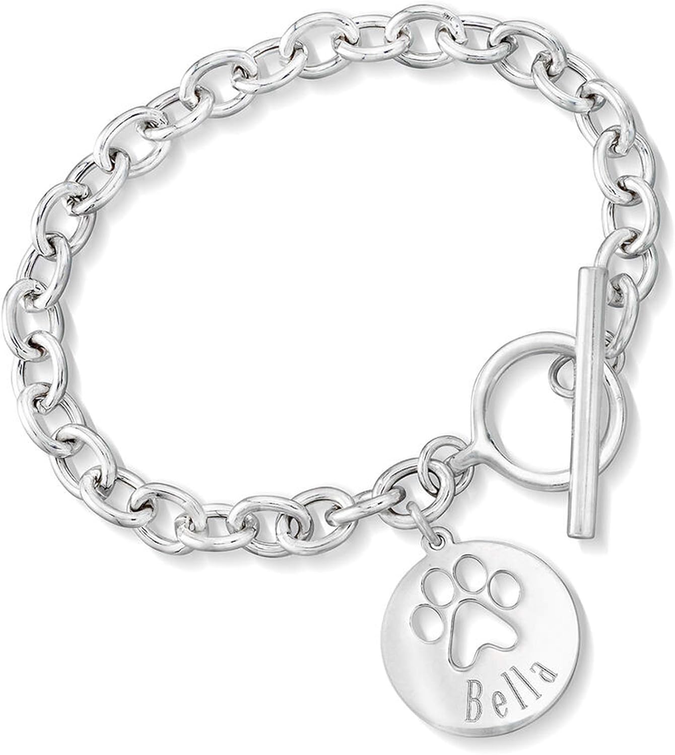 Ross-Simons Sterling Silver Personalized Paw Print Cut-Out Charm Bracelet
