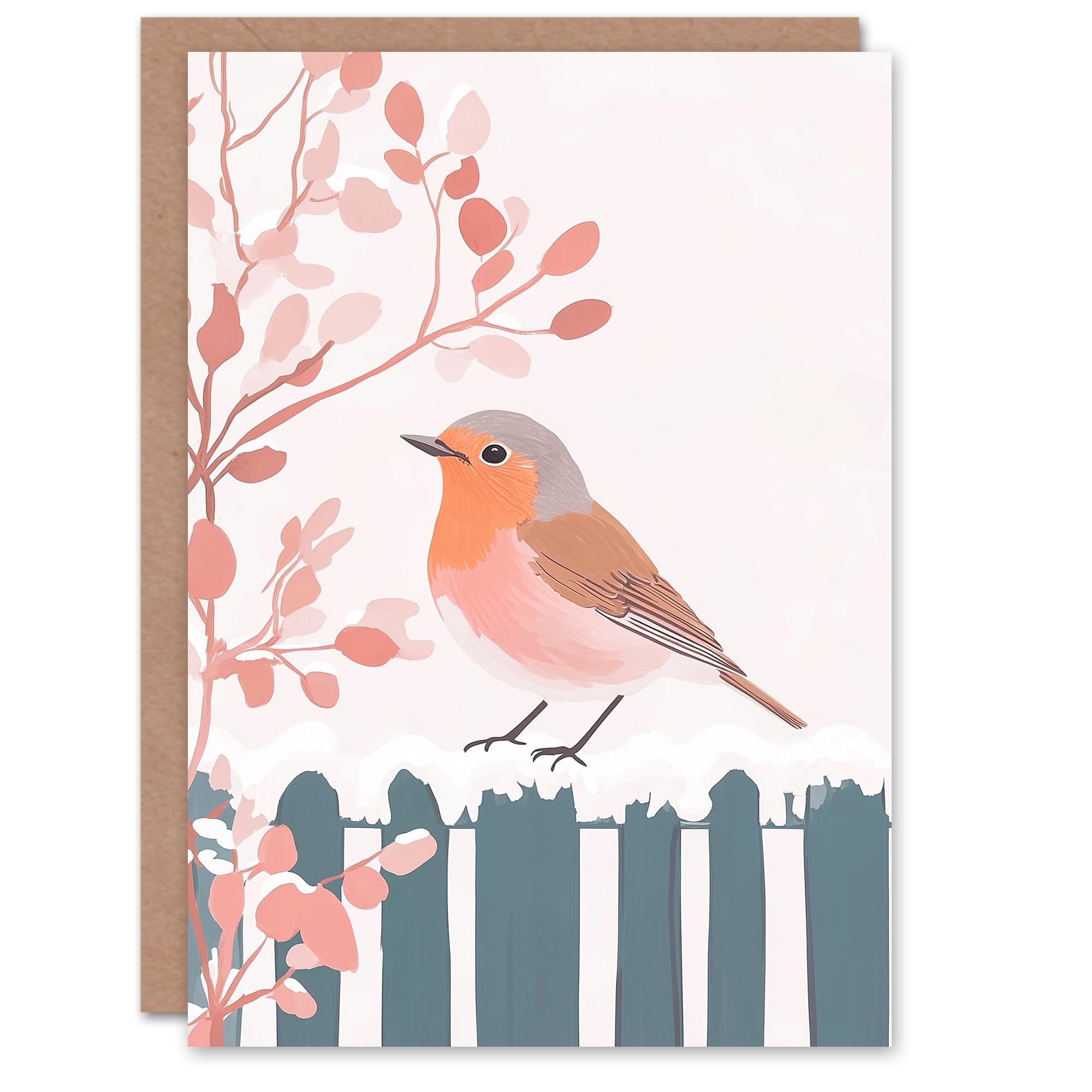 Wee Blue Coo Greeting Card Winter Robin Bird On Garden Fence Watercolour Blank For Him Or Her Art Xmas Christmas Card