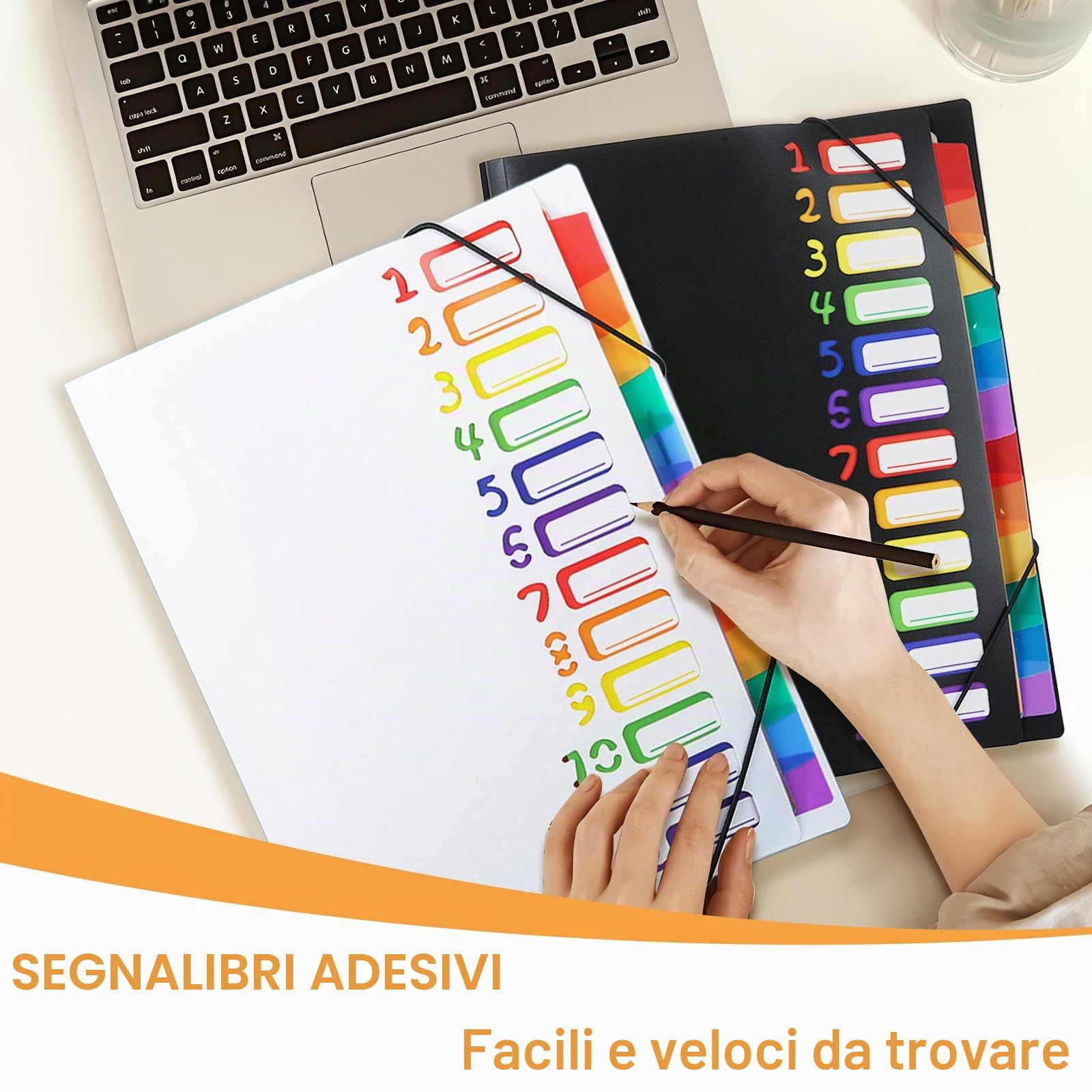 2 pezzi cartella A4 con 12 scomparti PP impermeabile con elastico portatile e organizzatrice per scuola, ufficio e casa (Nero e Bianco)