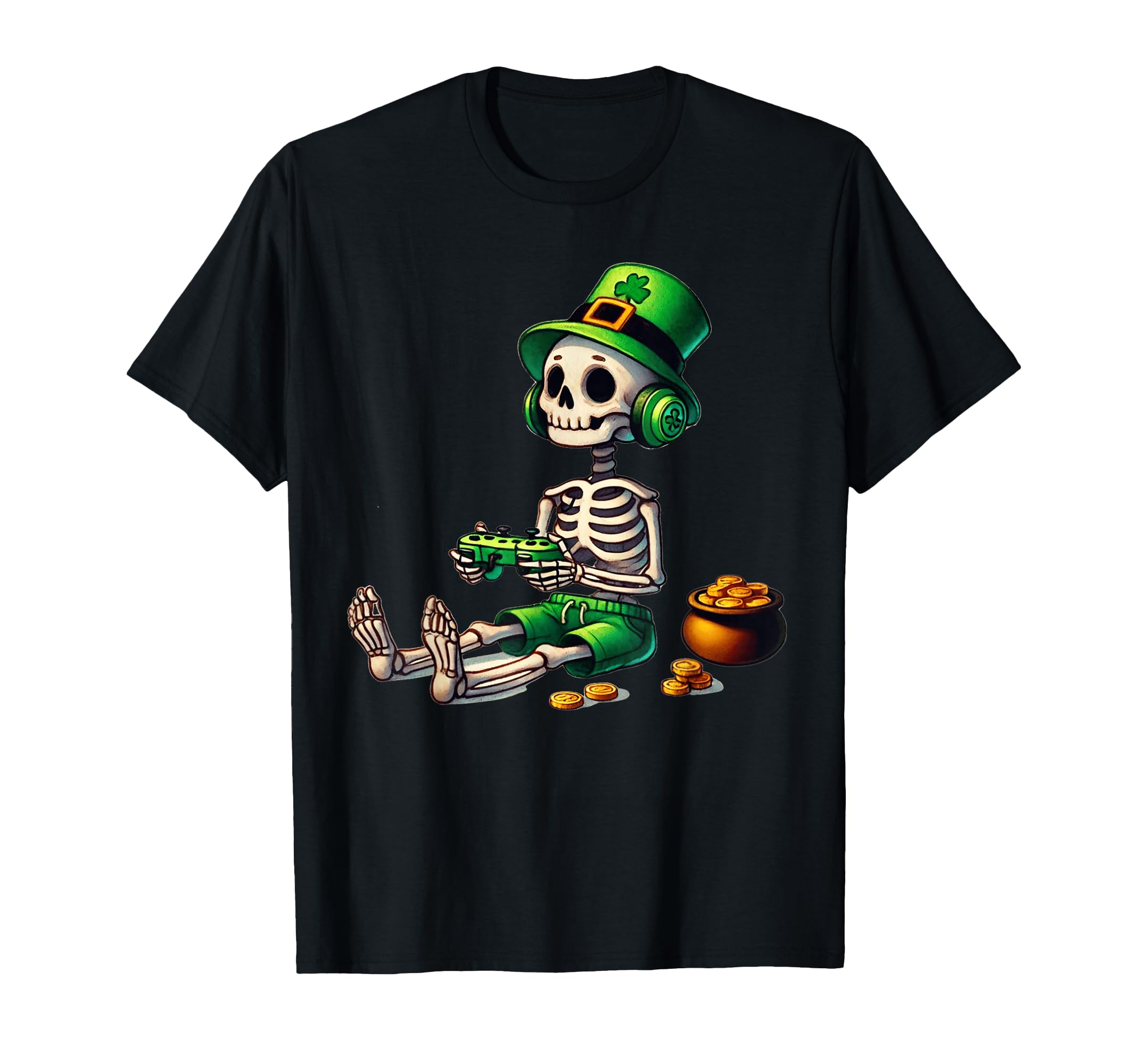 St Patricks Day Skeleton Leprechaun Gamer Video Gaming Boys T-Shirt
