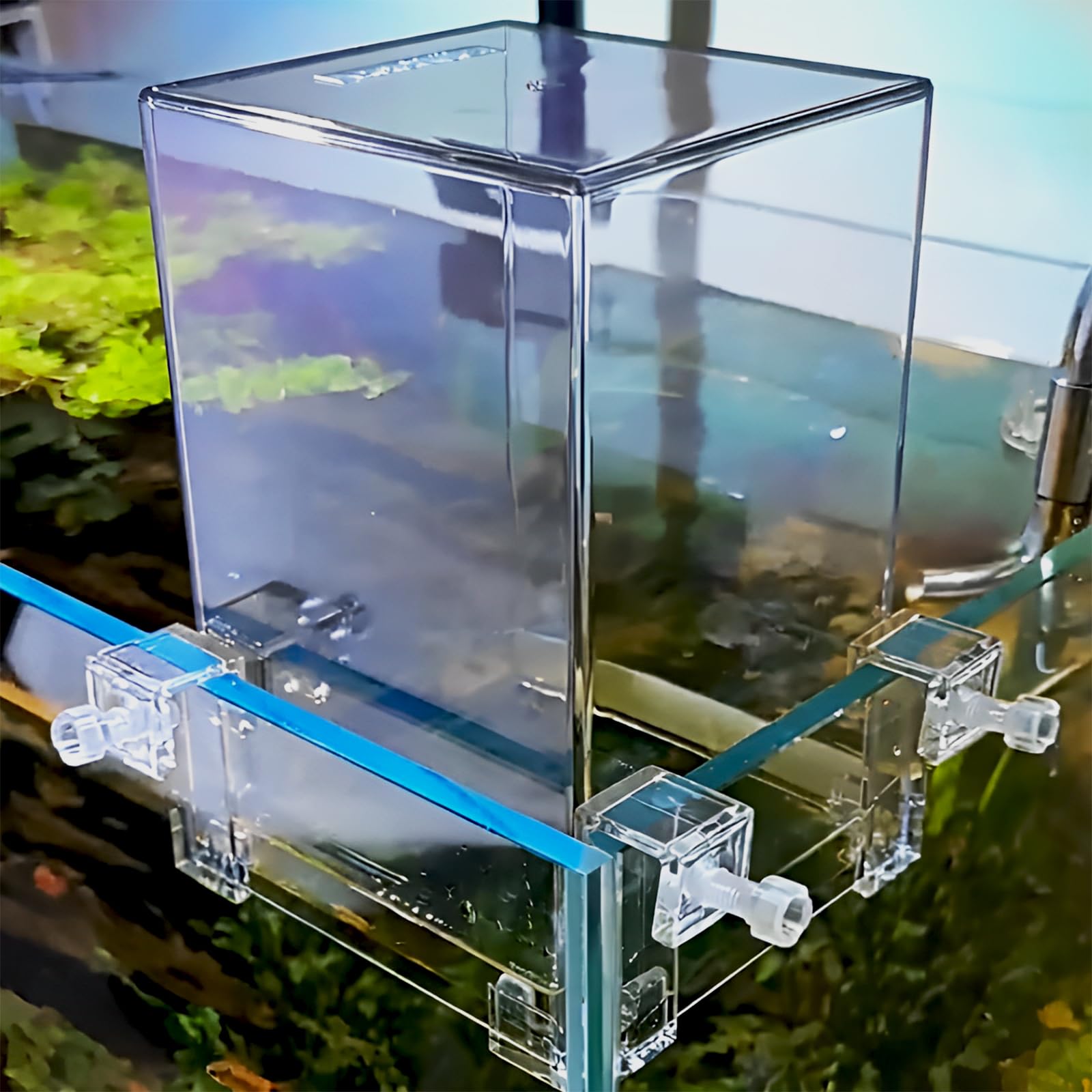 GarveeLife Torre di pesce in acrilico per acquario, tecnologia di stampa negativa, ricarica automatica dell'acqua, design moderno galleggiante, grande contenitore trasparente per spazi di nuoto estesi