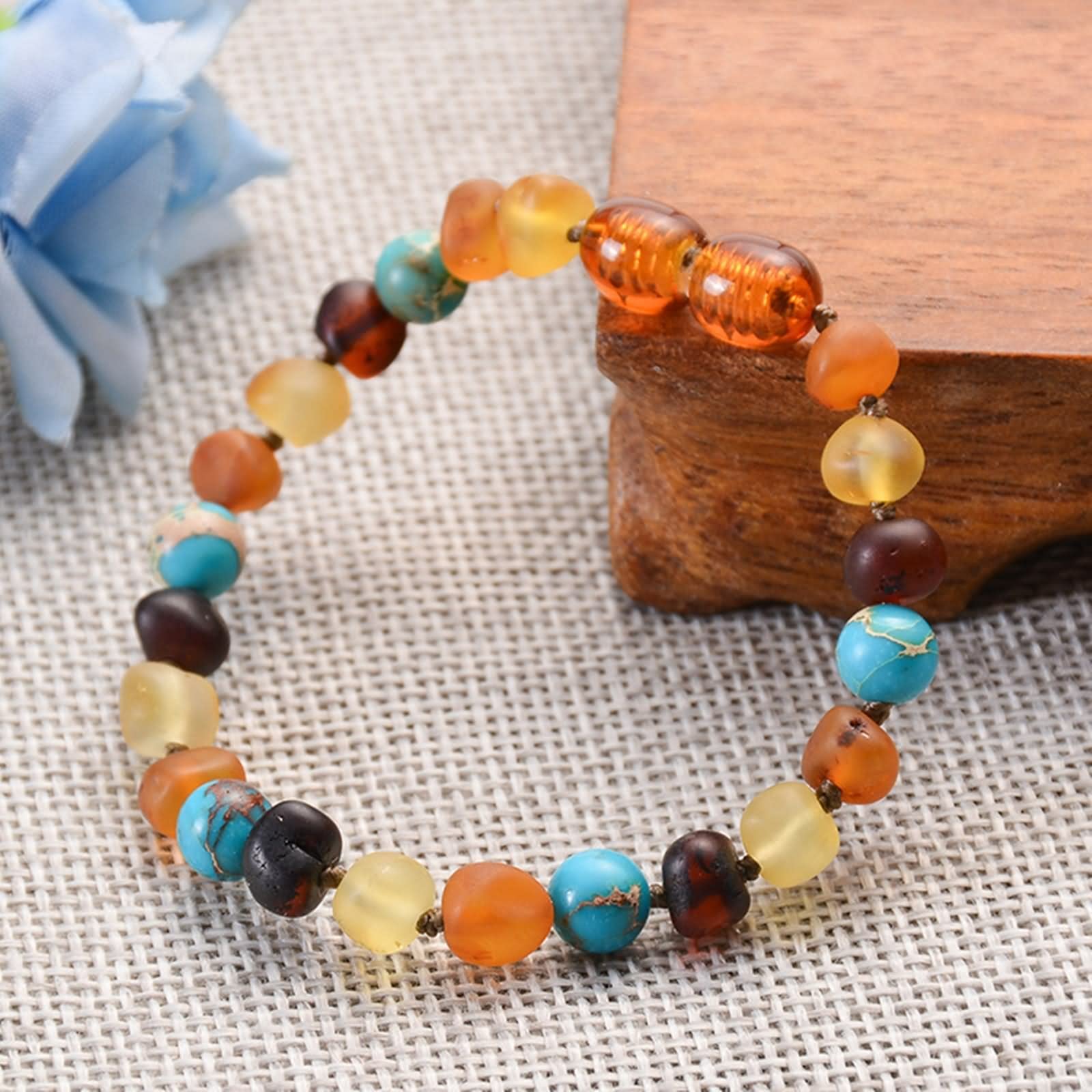 Perlenarmband Set, Freundschaftsarmbänder Natürlicher Bernstein Geschenk Vatertag