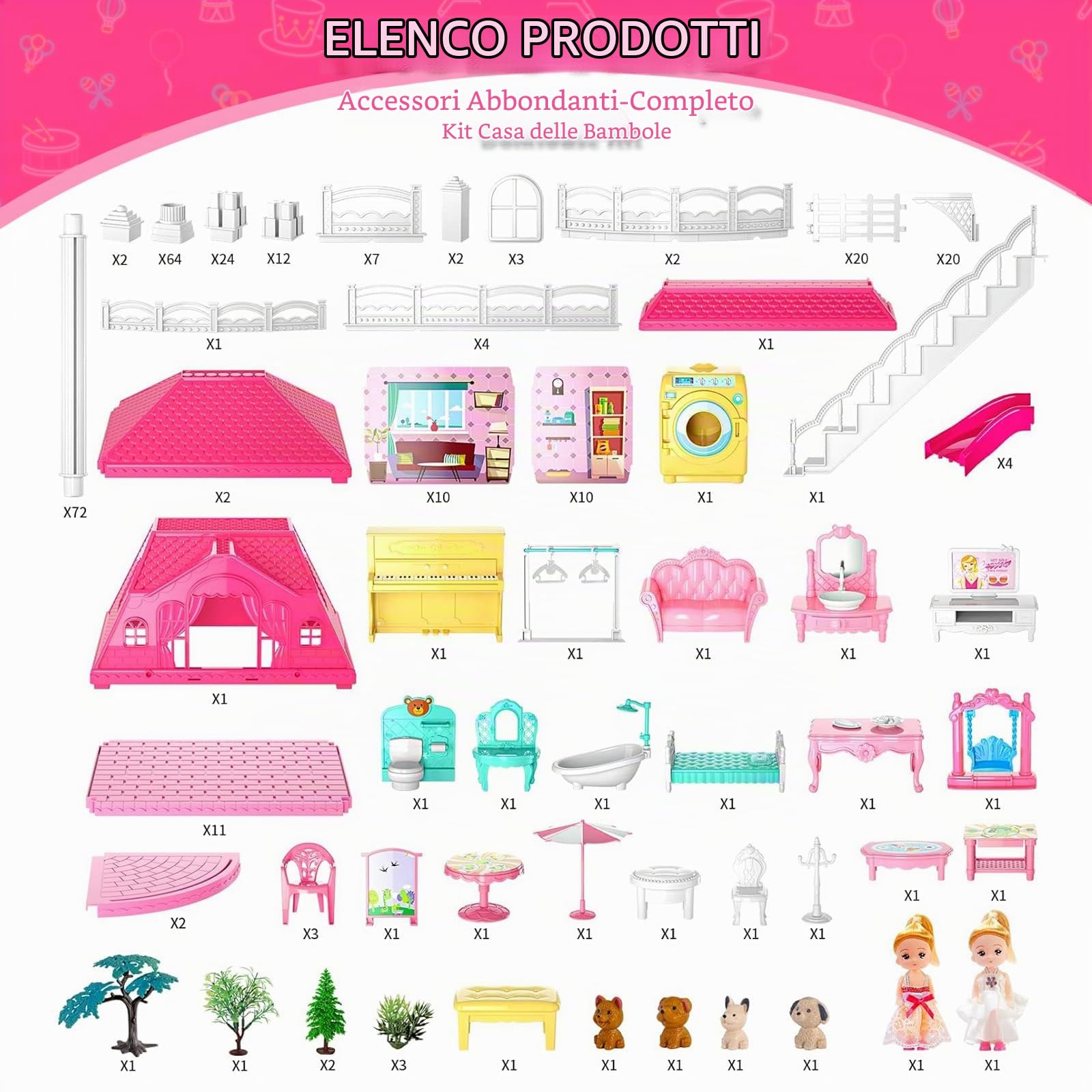 Doloowee Casa delle Bambole Grande con Scivolo per Bambine 3 4 5 Anni | Casa delle bambole a 4 piani e 10 stanze, di mobili e una ricca serie di accessori, regalo per bambine di 3, 4, 5 e 6 anni