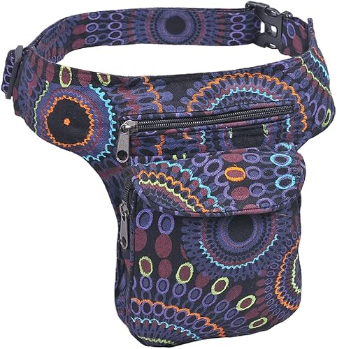 Riñonera Cruzada de The Collection Royal para Mujer Bolso de Cinturón de Algodón Canvas Boho Hippie Festival Colorido para Mujer, Talla única