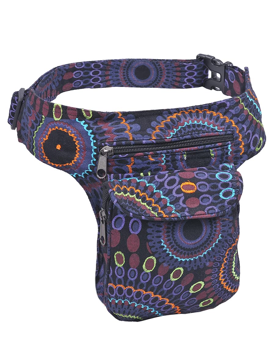 The Collection Royal Handmade Festival Waistpack Boho Hippie Waist Bag Hip Bum Running Belt Fanny Pack Travel Utility Belt (Blk+Prpl)