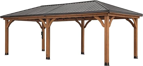 Miniatura 11 de Backyard Discovery Barrington cenador de madera de cedro al aire libre de 12 x 12 pies con techo rígido, techo a cuatro aguas de acero galvanizado,