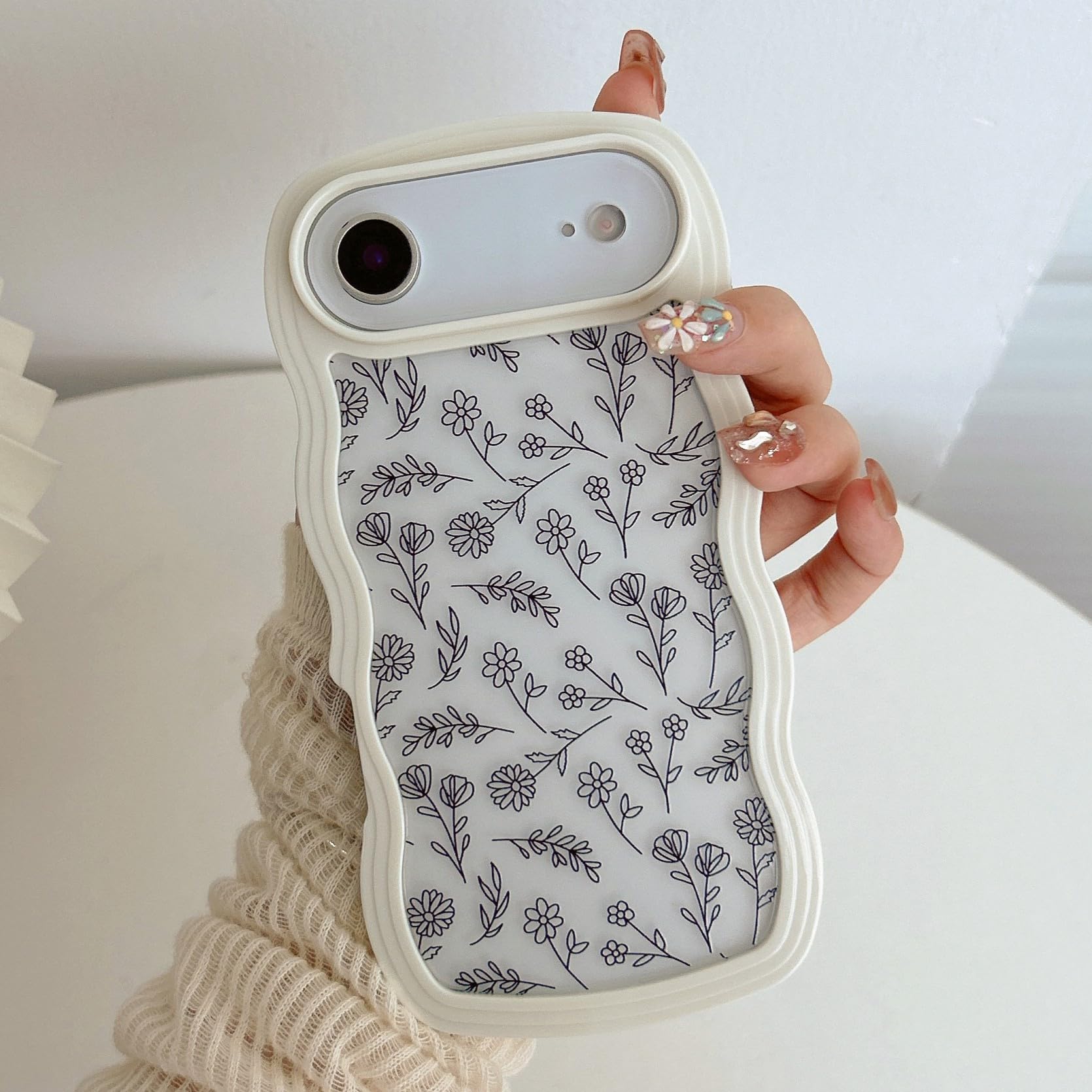 QLTYPRI for iPhone Air Case, Cute Curly Wave Frame Clear Case for Girls Women, Flower Clear TPU Bumper Slim Soft Silicone Shockproof Protective Phone Cover for iPhone 17 Air - Black Floral/White
