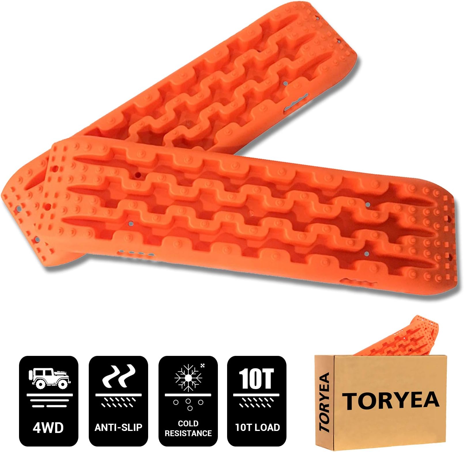 Toryea Orange 2 Pcs Auto Recovery Traction Tracks Emergency Tires Ladder Off-Road Mud, Sand, Snow Vehicle Extraction