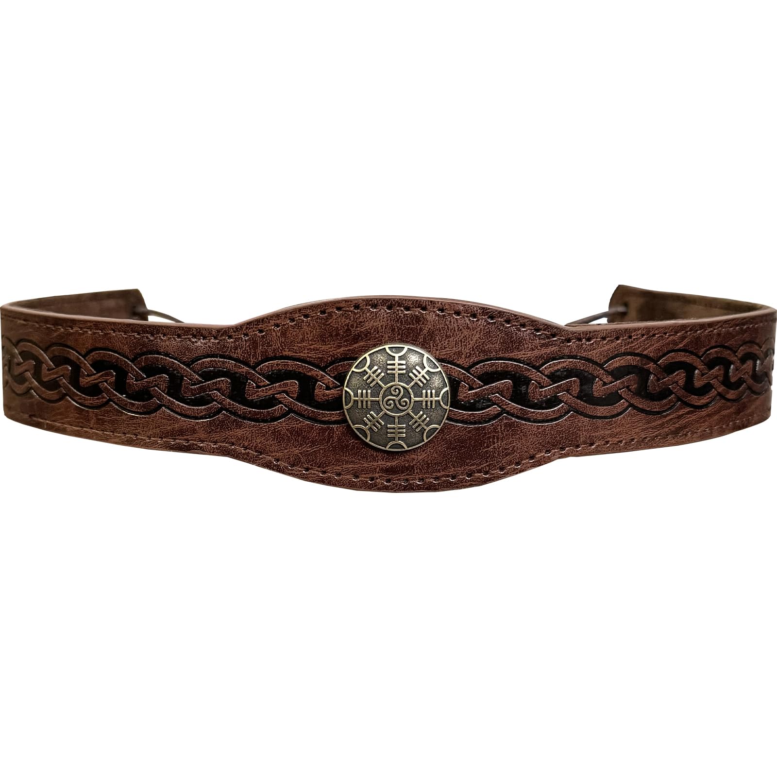 HiiFeuer Tocado medieval de cuero de imitación en relieve, Diadema Retro Renacentista Ajustable, Accesorios de Disfraz de Cosplay para LARP(Marron Oscuro A)