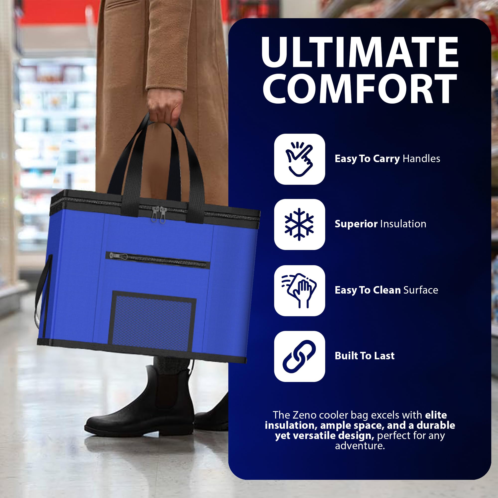 ZENO Cooler Bag | 28L Cool Bag Box | Thermal Food Delivery Bag | Large Insulated Picnic Lunch Bag | Cool Box | Grocery Shopping Bags | Cooling Bag for Camping BBQ Shopping Fishing Family Outdoor