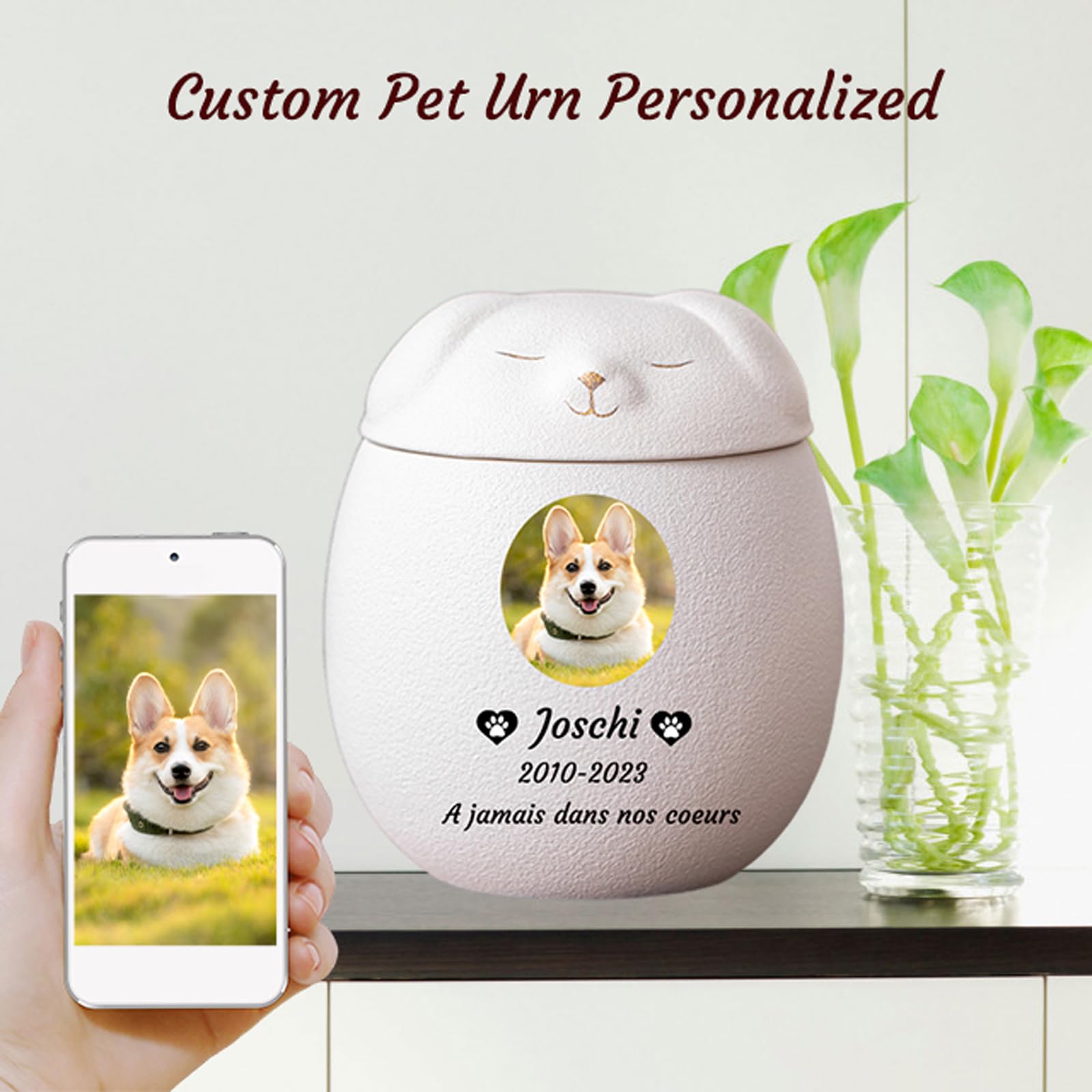 Urnas De Mascotas para Cenizas De Perros, Urnas De Perros Personalizadas para Cenizas, Urna de cerámica para Perro Urnas funerarias para Mascotas,Blanca,Big