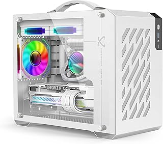 LIODUX MINI-Tower Case, Mini Portable ITX Computer Case, Full Side Glass Transparent DIY Desktop Case with Handle, Gaming ...