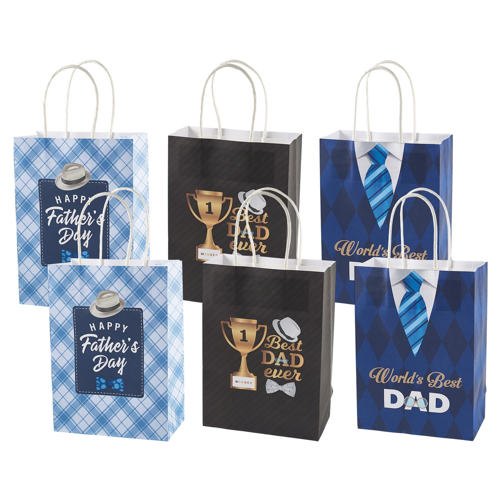 Sparkeads 9 pcs Happy Father's Day Paper Bags 15x8x21cm Packing Tote Bag Blue Business Rectangle Present Bags for Dad Small Business Party Birthday Wedding Bridal Shower