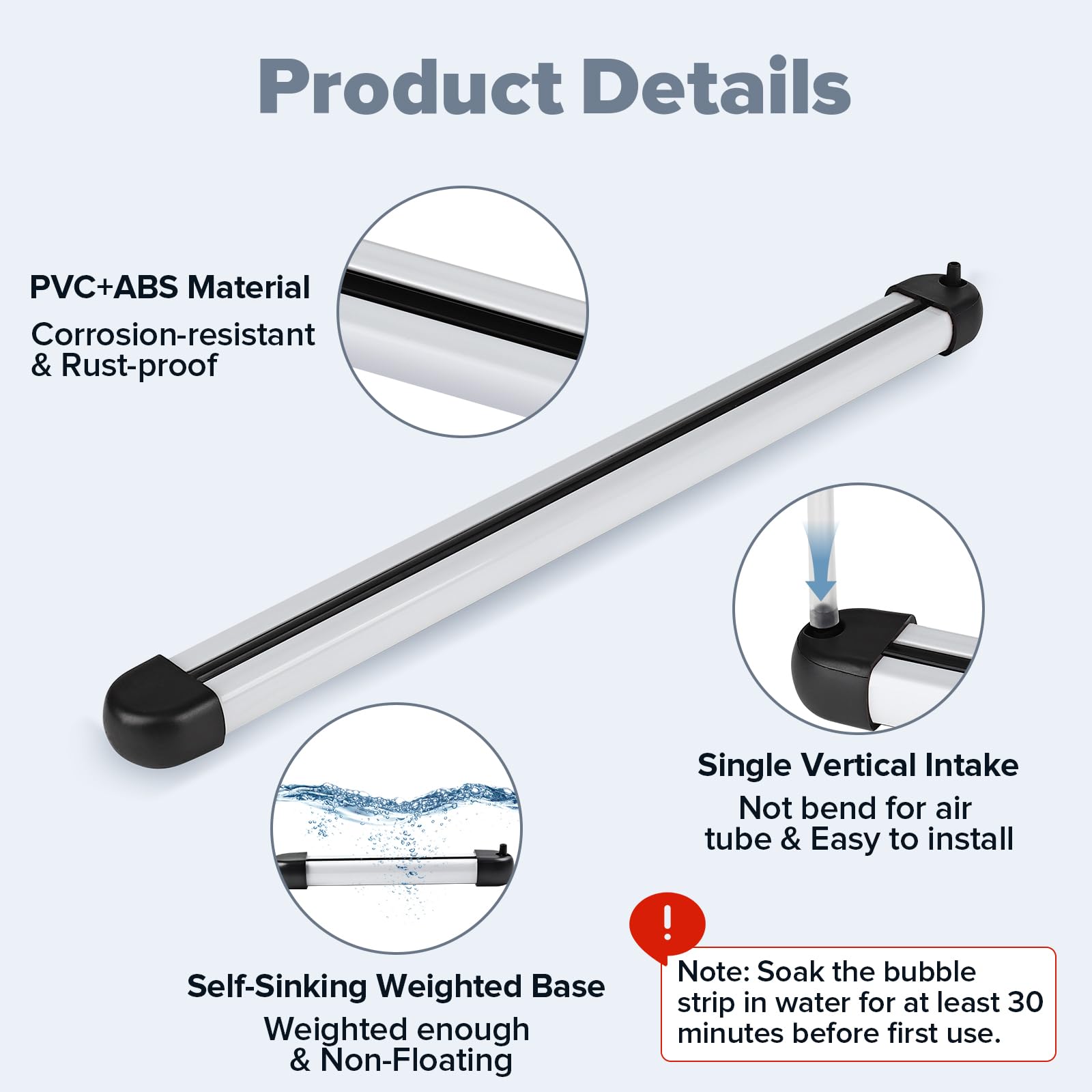 hygger Bande de bulles d'air pour aquarium avec accessoires de tube à air, 70 cm, pierres à air silencieuses, diffuseur d'oxygène, décorations à haute dissolution pour eau douce et eau salée