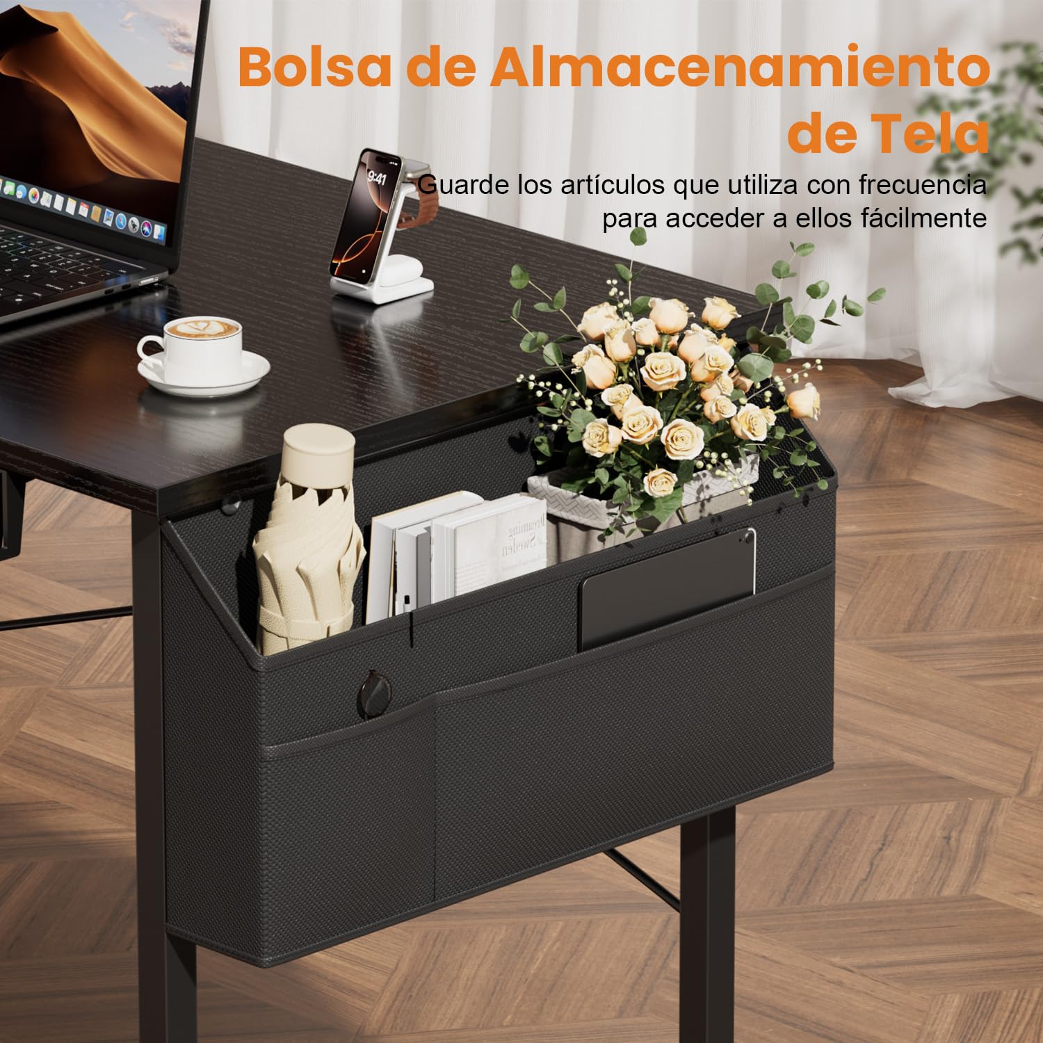 SOLAVERO Escritorio Esquinero 110 x 80 cm, Mesa Gaming con Estante Reversible, Escritorio en L con Almacenamiento, Mesa Ordenador para Oficina en Casa, Estudio y Juegos, Negro