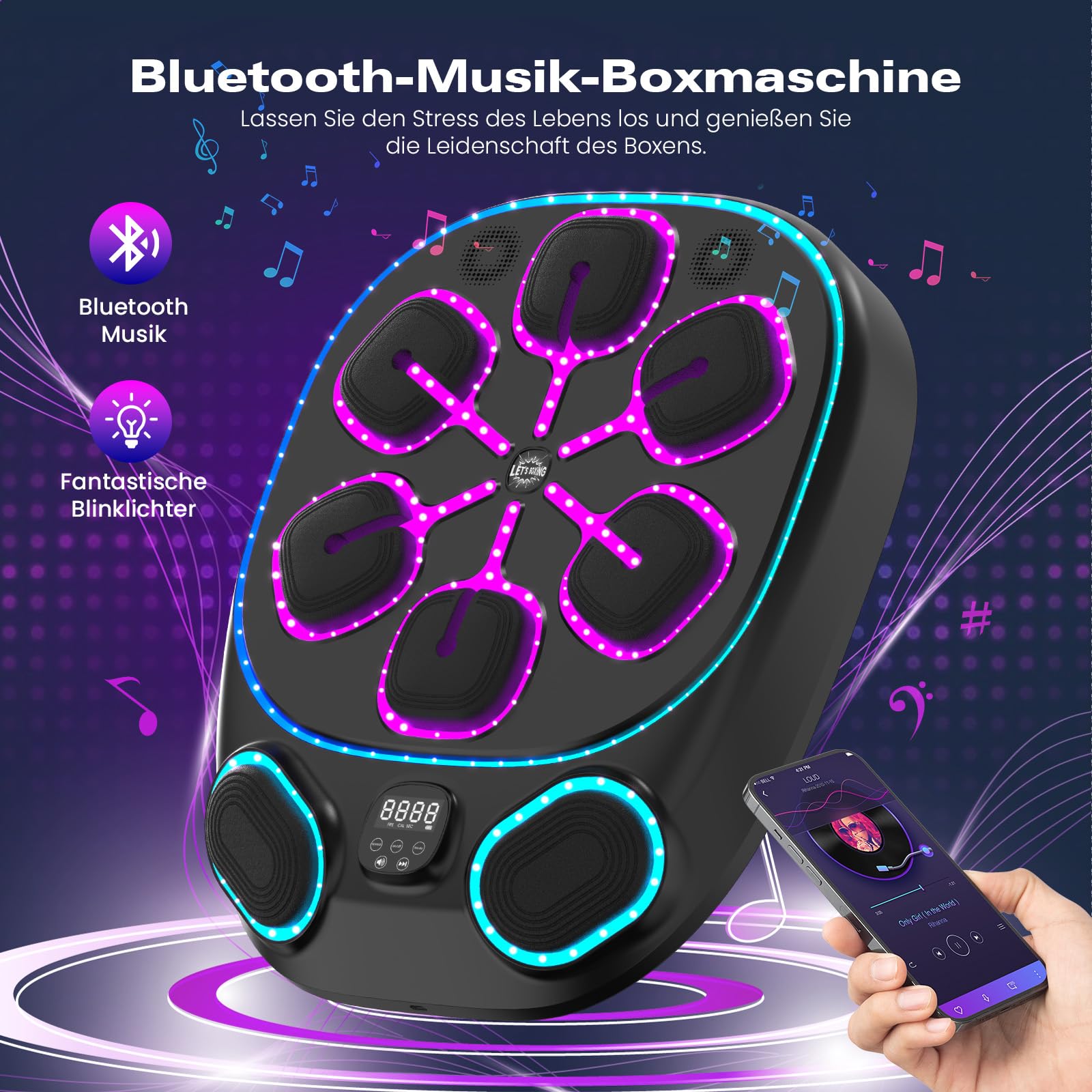 Music Boxing Machine mit LED-Lichtern, Bluetooth, 9 Geschwindigkeitsmodi & Zählmodus, Elektronische Boxmaschine für Kinder/Erwachsene, Musik-Boxen für Zuhause & Fitnessstudio