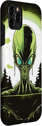 Vista 24 de iPhone 15 Pro Max Cute Green Alien Head UFO Space Face Alien Case