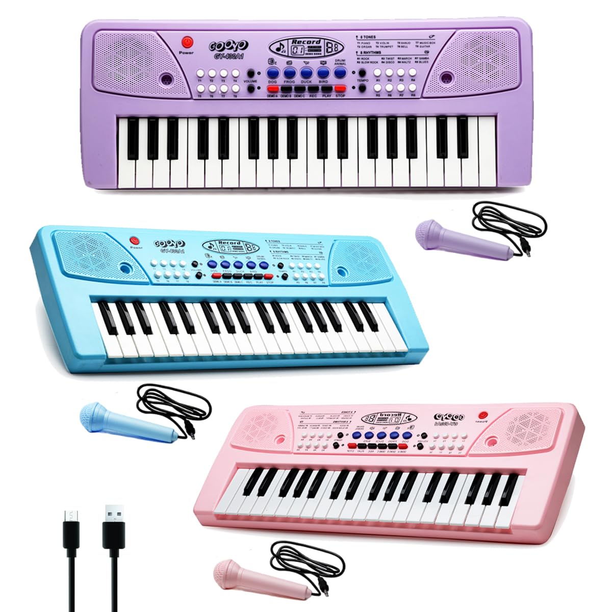 Gooyo GY-430CF Musical Piano Keyboard with Microphone | 37 Keys, 8 Rhythms, 8 Tones with 6 in-Built Demos & Song Record Feature | Assorted Color, Dual Power Supply, Micro USB Cable (Included)-image-29